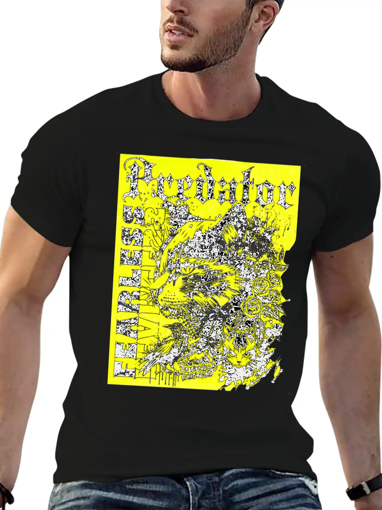 Meow Predator Fearless Cat Breathable Graphic T-Shirt – Perfect For Casual Days