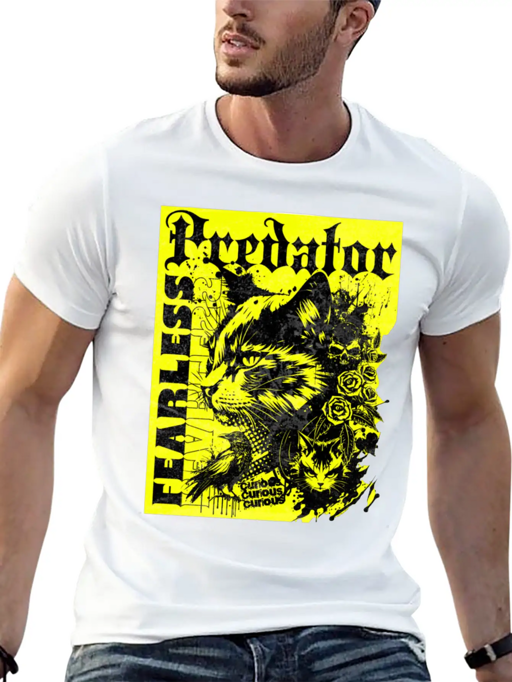 Meow Predator Fearless Cat Breathable Graphic T-Shirt – Perfect For Casual Days