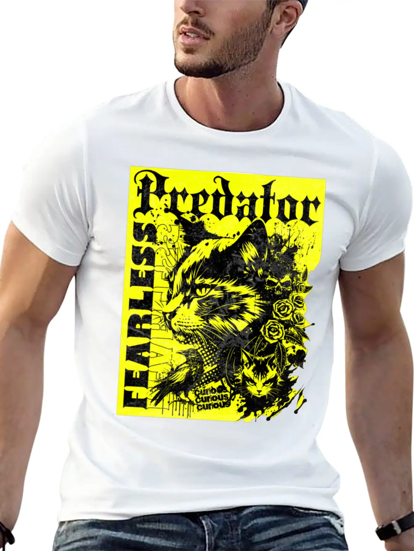 Meow Predator Fearless Cat Breathable Graphic T-Shirt – Perfect For Casual Days