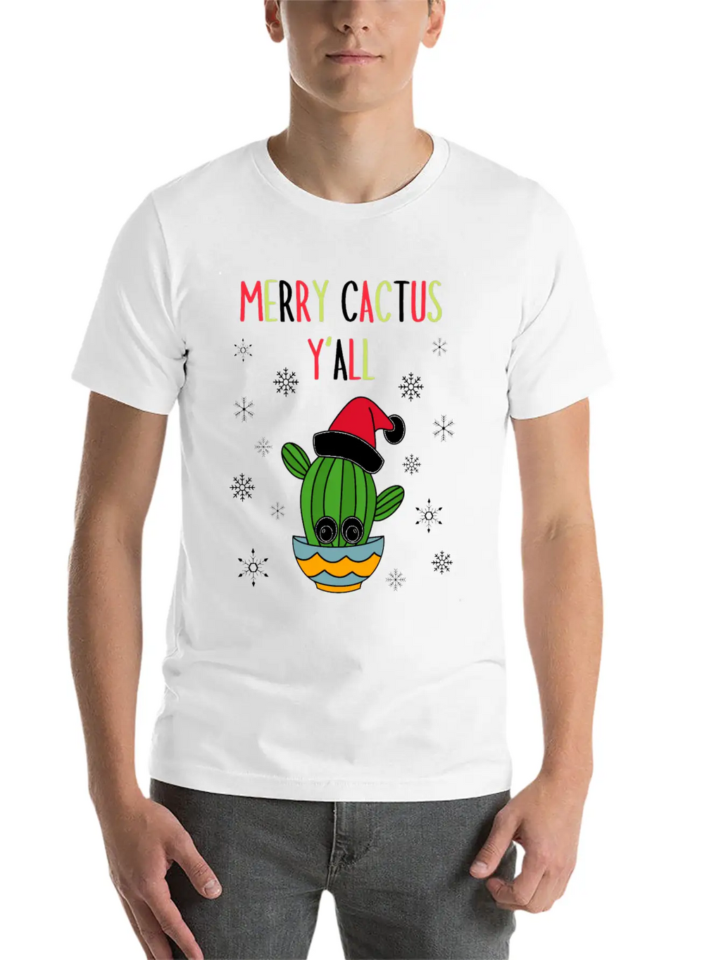 Merry Cactus Y'all - Cactus With A Santa Hat In A Classic Cotton Tee – Unisex Comfort For Any Season