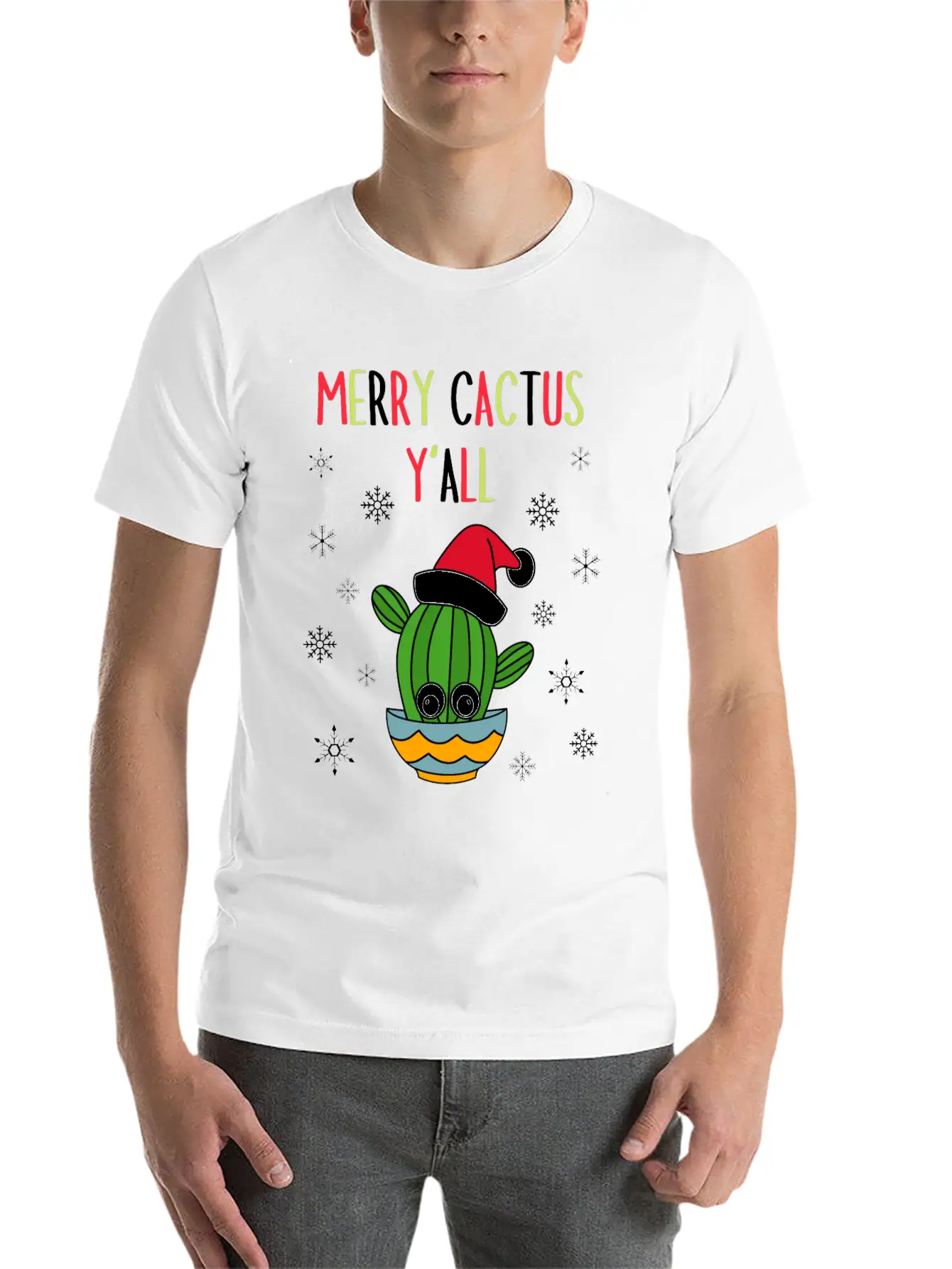 Merry Cactus Y'all - Cactus With A Santa Hat In A Classic Cotton Tee – Unisex Comfort For Any Season