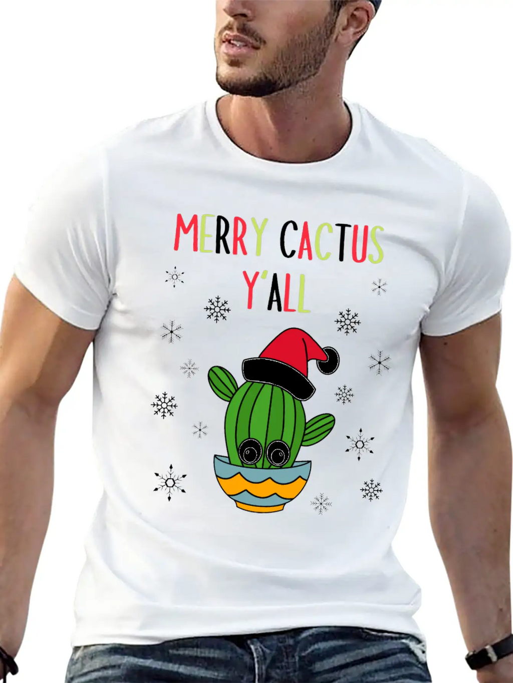 Merry Cactus Y'all - Cactus With A Santa Hat In A Classic Cotton Tee – Unisex Comfort For Any Season