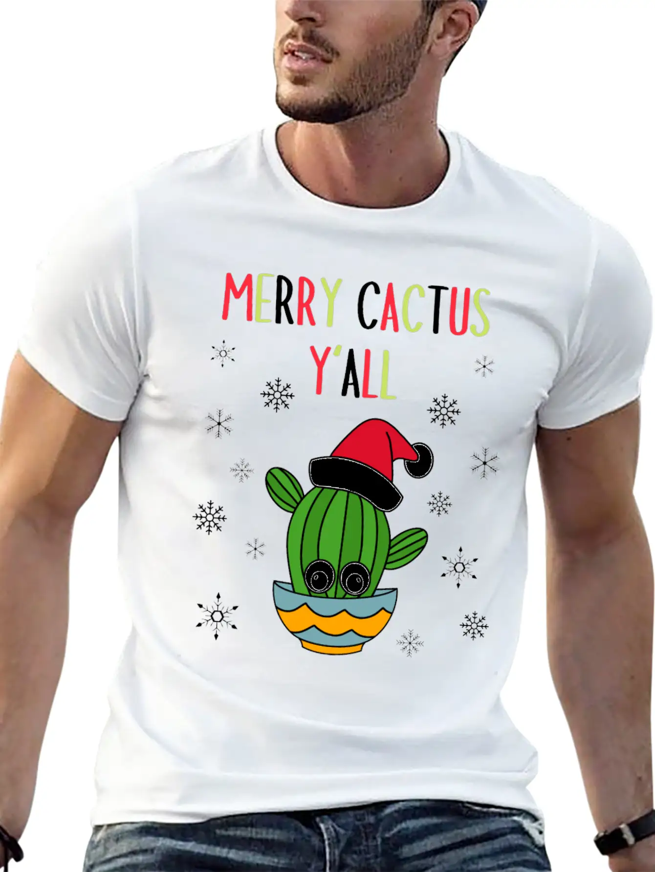 Merry Cactus Y'all - Cactus With A Santa Hat In A Classic Cotton Tee – Unisex Comfort For Any Season