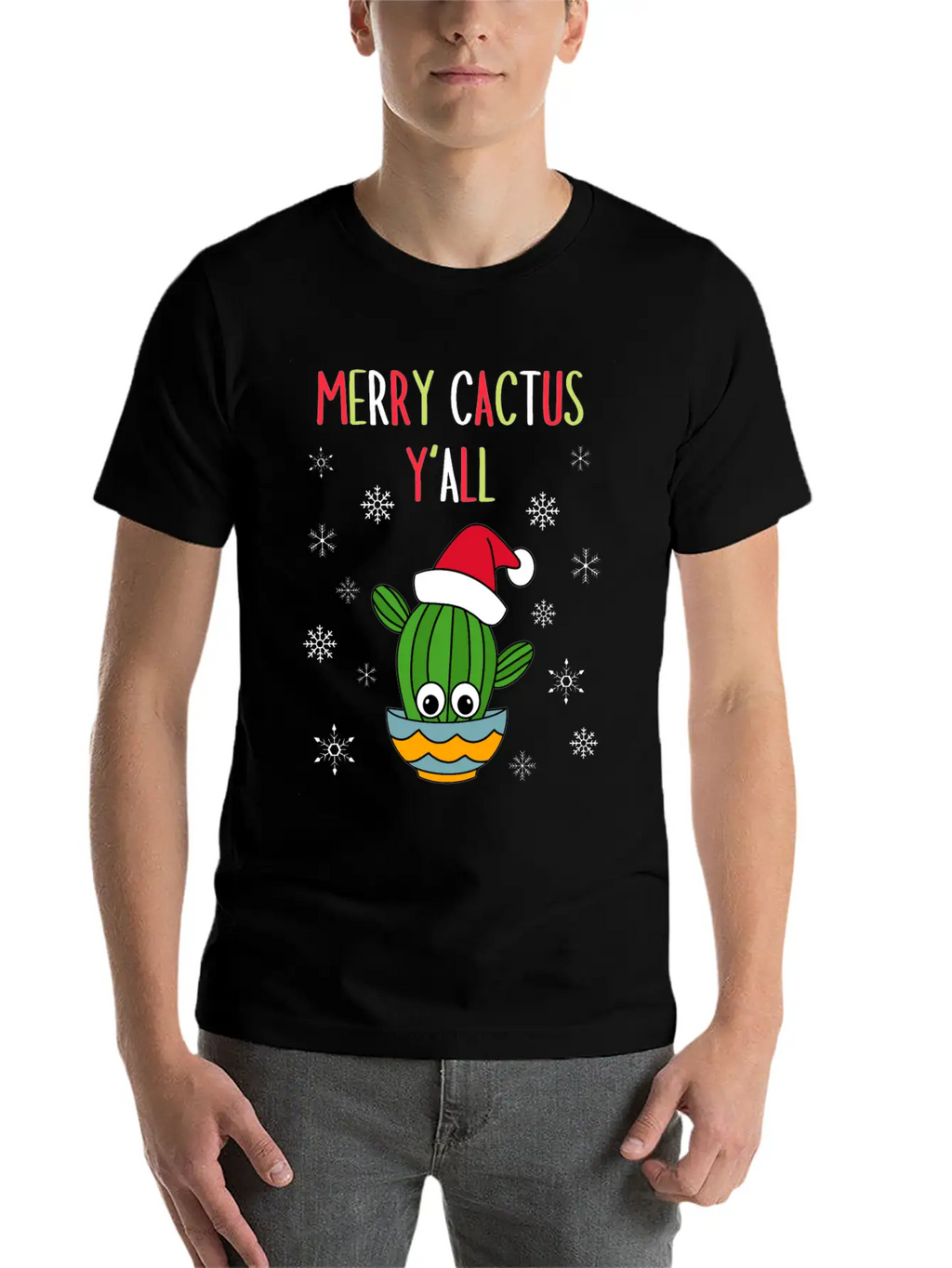 Merry Cactus Y'all - Cactus With A Santa Hat In A Classic Cotton Tee – Unisex Comfort For Any Season