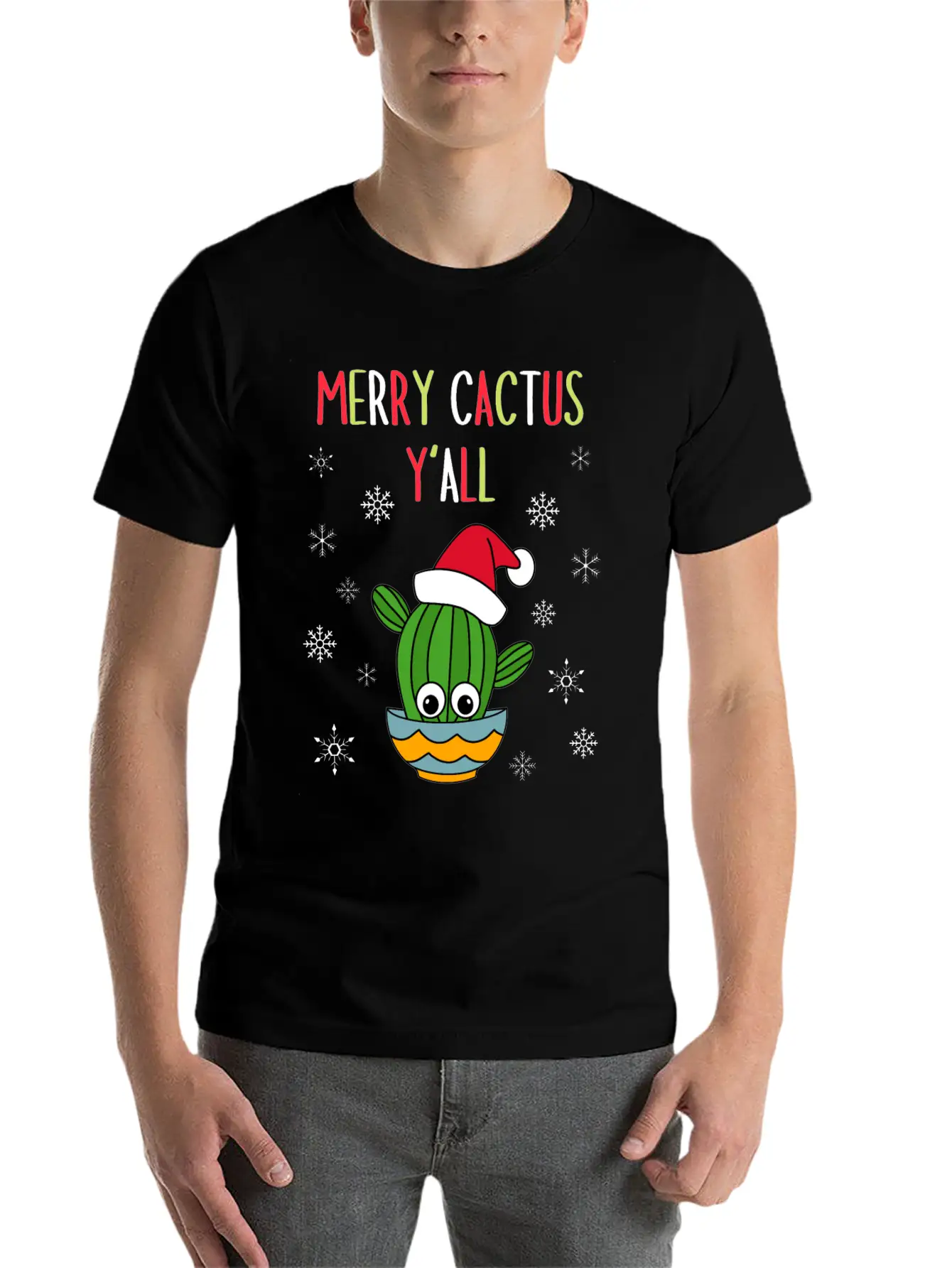 Merry Cactus Y'all - Cactus With A Santa Hat In A Classic Cotton Tee – Unisex Comfort For Any Season