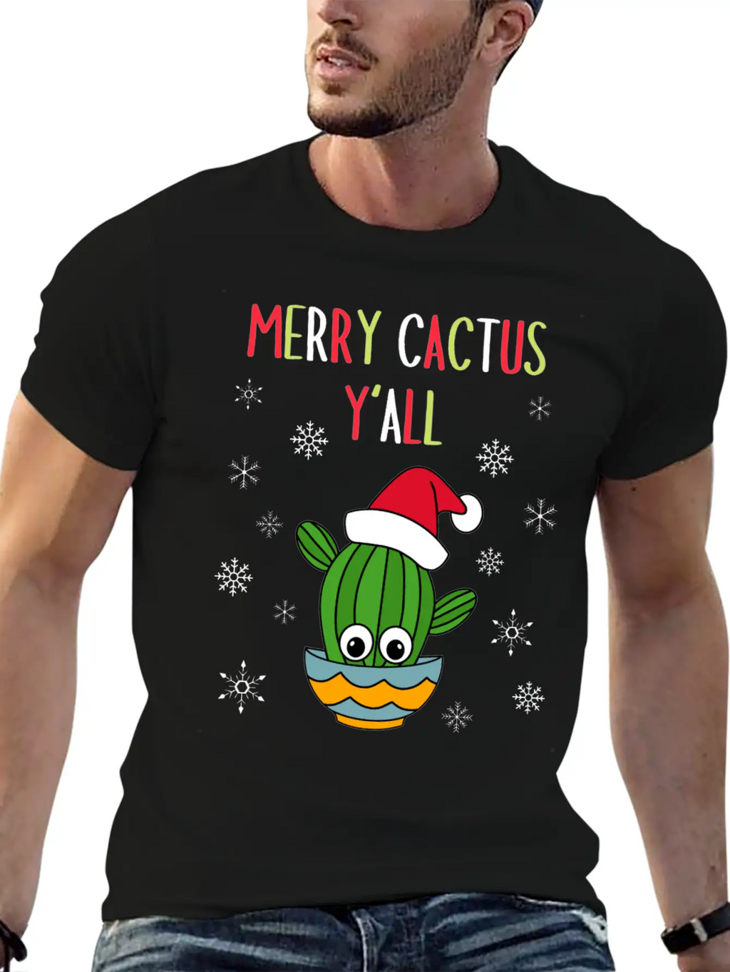 Merry Cactus Y'all - Cactus With A Santa Hat In A Classic Cotton Tee – Unisex Comfort For Any Season