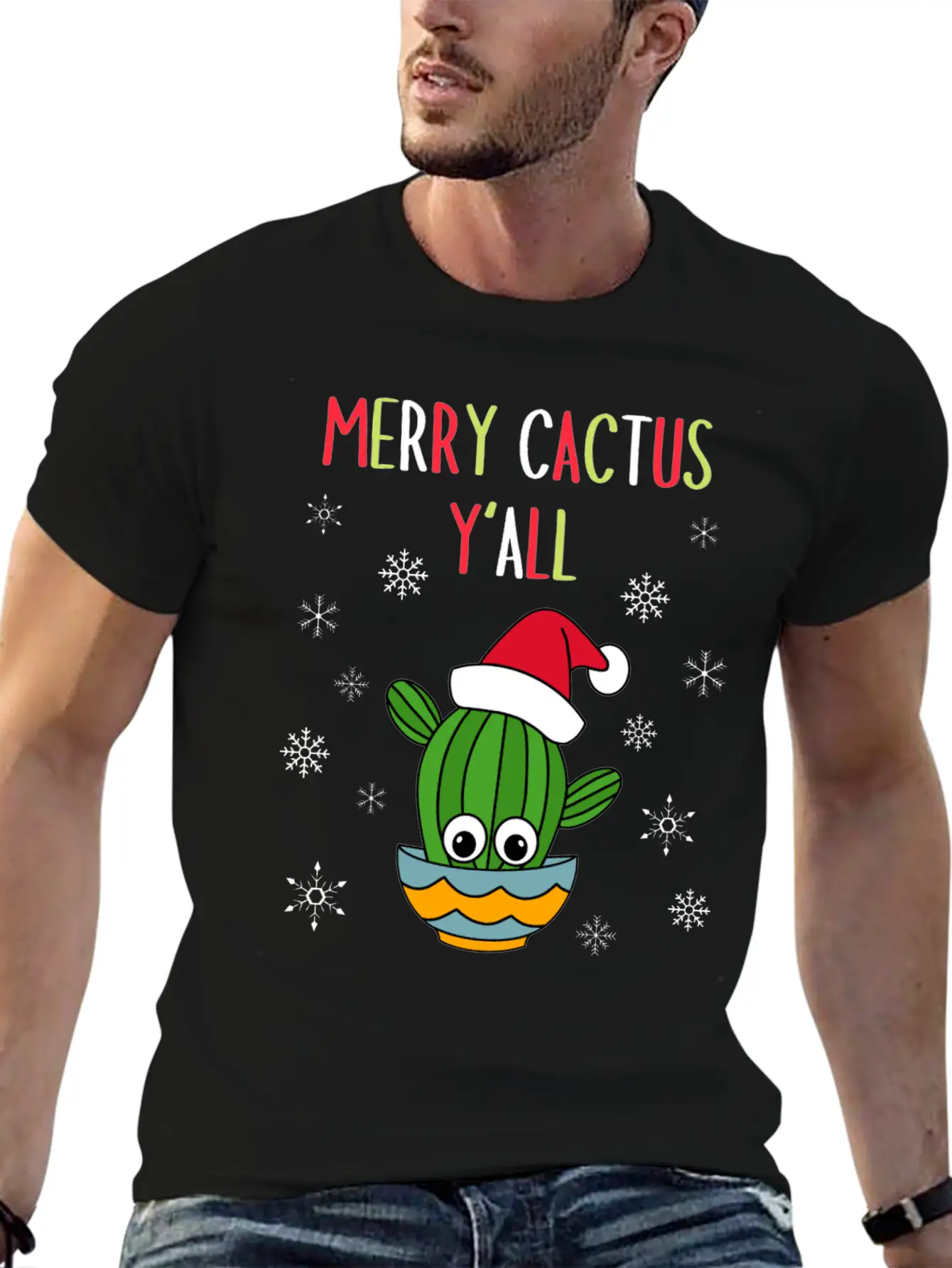 Merry Cactus Y'all - Cactus With A Santa Hat In A Classic Cotton Tee – Unisex Comfort For Any Season