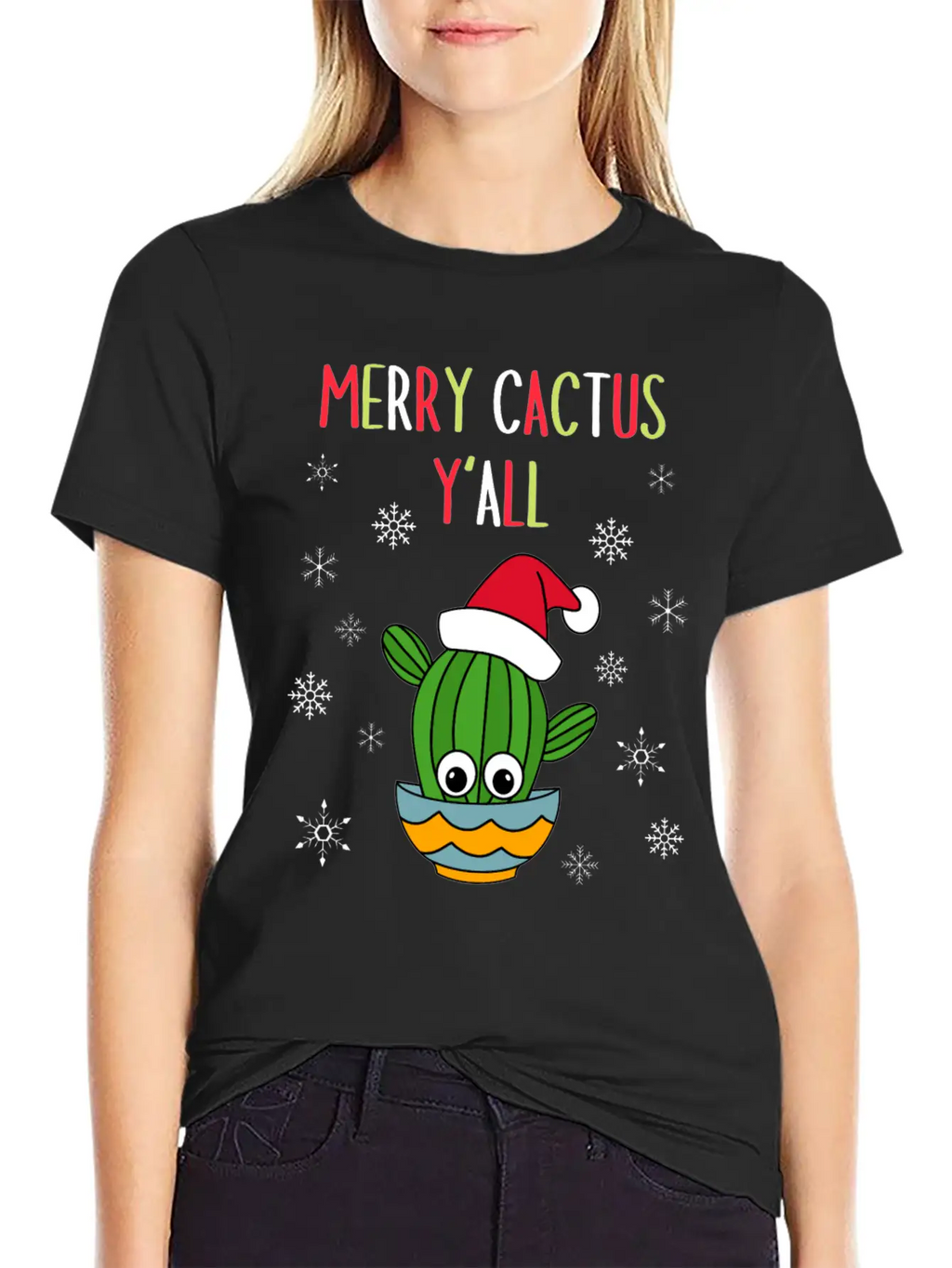 Merry Cactus Y'all - Cactus With A Santa Hat In A Classic Cotton Tee – Unisex Comfort For Any Season