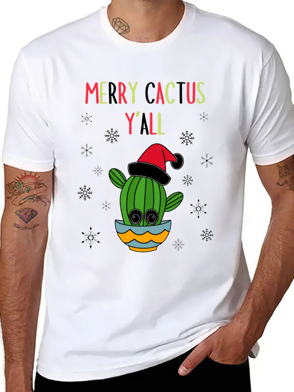 Merry Cactus Y'all - Cactus With A Santa Hat In A Classic Cotton Tee – Unisex Comfort For Any Season