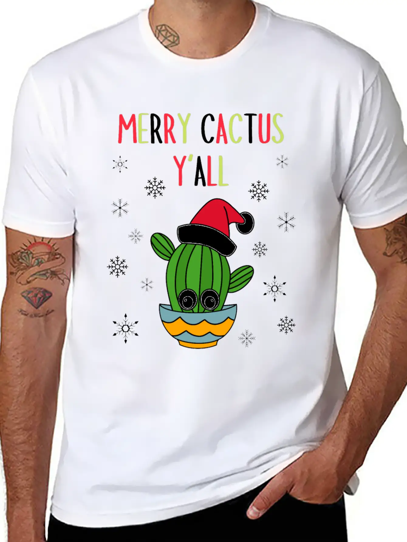 Merry Cactus Y'all - Cactus With A Santa Hat In A Classic Cotton Tee – Unisex Comfort For Any Season