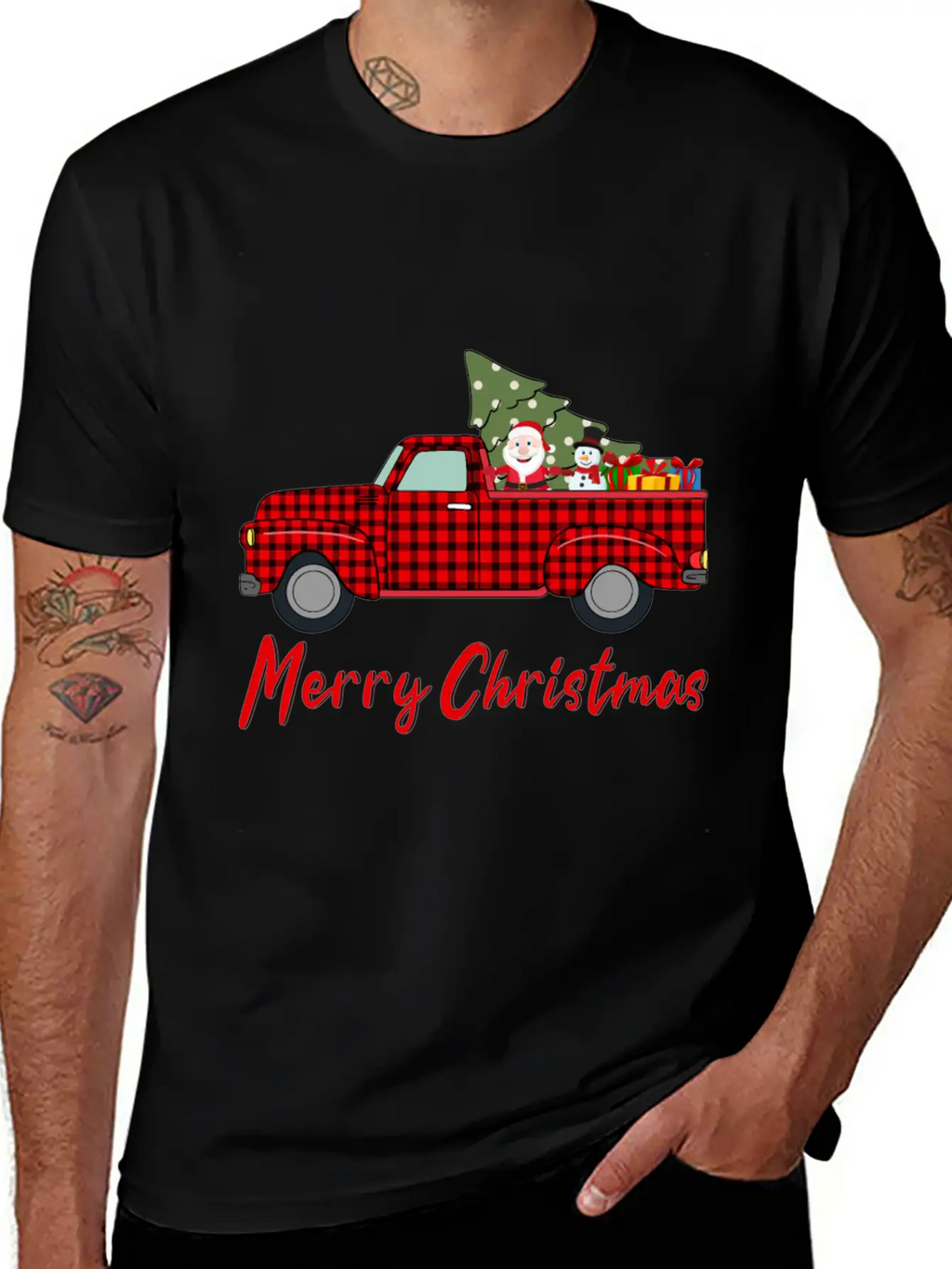 Merry Christmas Red Buffalo Plaid Truck Timeless Short Sleeve Tee – Comfy And Minimalist Design
