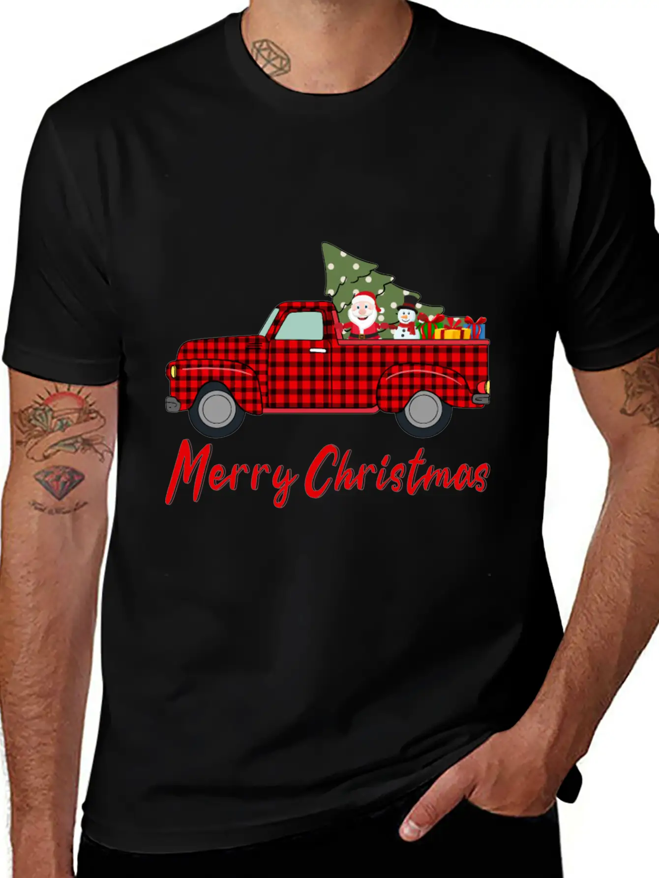 Merry Christmas Red Buffalo Plaid Truck Timeless Short Sleeve Tee – Comfy And Minimalist Design