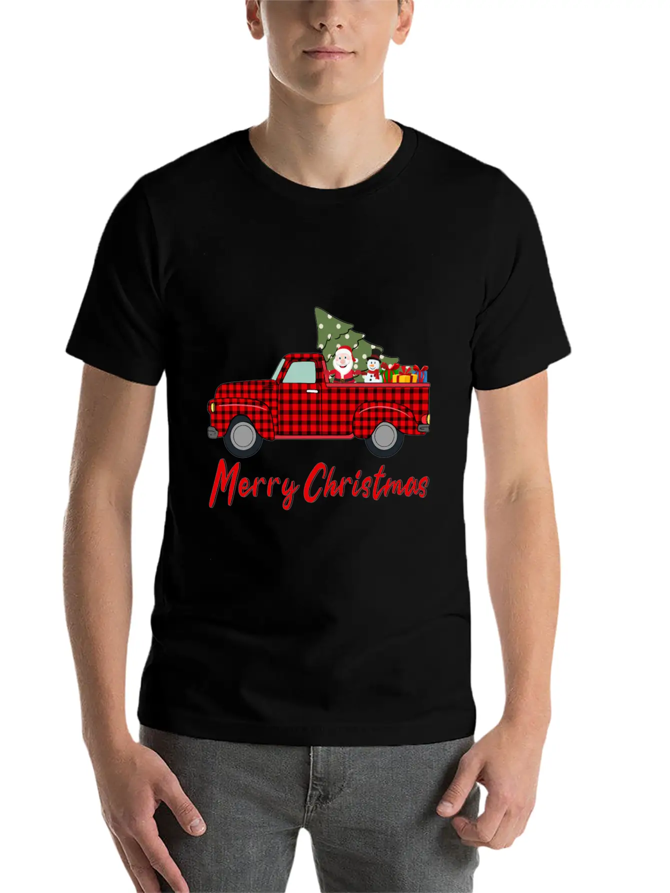 Merry Christmas Red Buffalo Plaid Truck Timeless Short Sleeve Tee – Comfy And Minimalist Design
