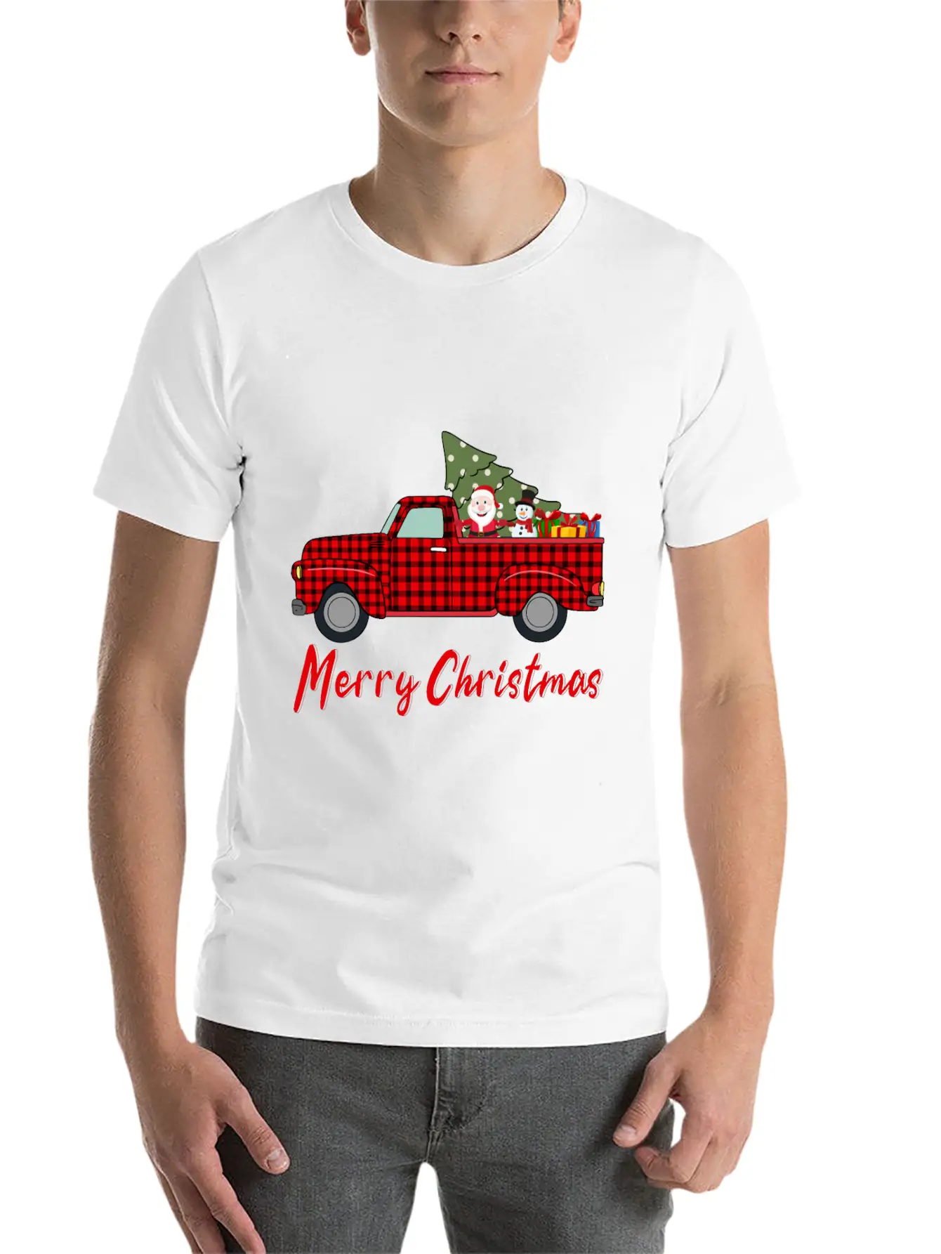 Merry Christmas Red Buffalo Plaid Truck Timeless Short Sleeve Tee – Comfy And Minimalist Design