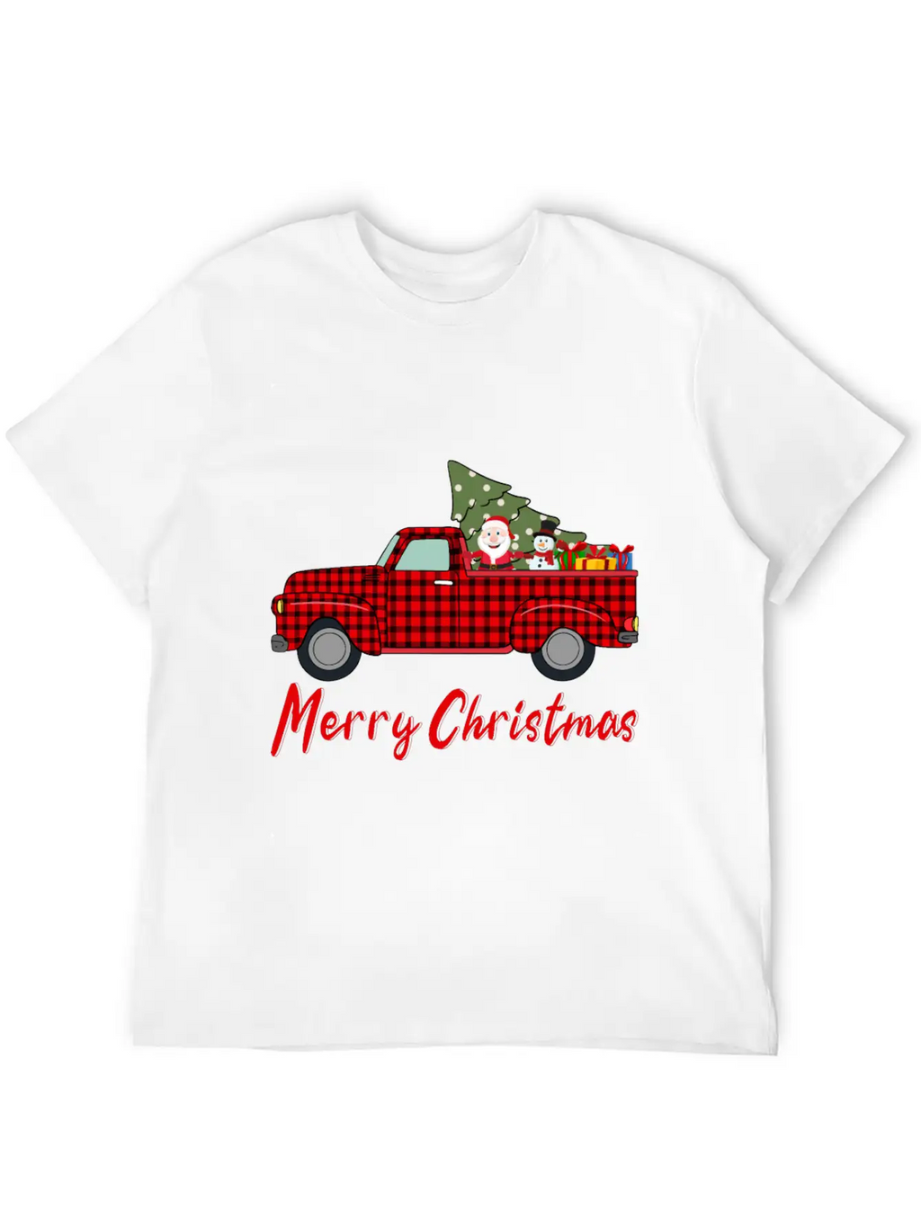 Merry Christmas Red Buffalo Plaid Truck Timeless Short Sleeve Tee – Comfy And Minimalist Design