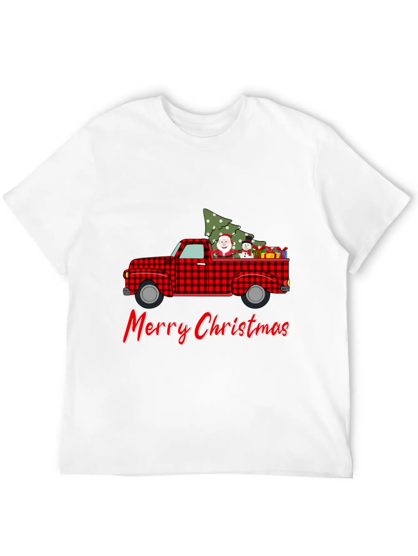 Merry Christmas Red Buffalo Plaid Truck Timeless Short Sleeve Tee – Comfy And Minimalist Design