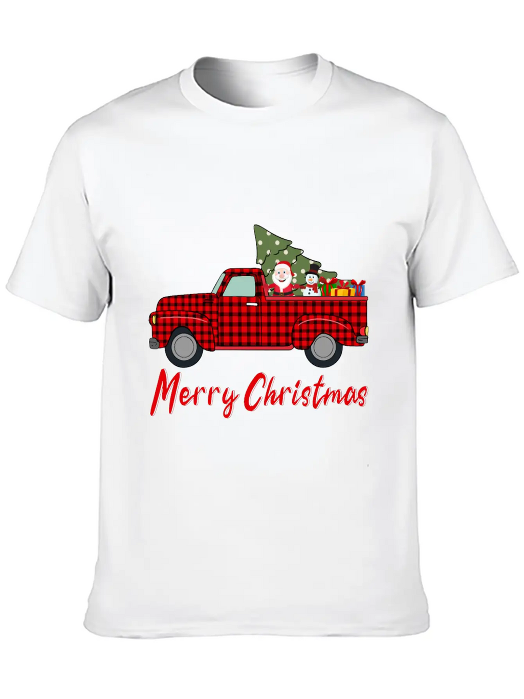 Merry Christmas Red Buffalo Plaid Truck Timeless Short Sleeve Tee – Comfy And Minimalist Design