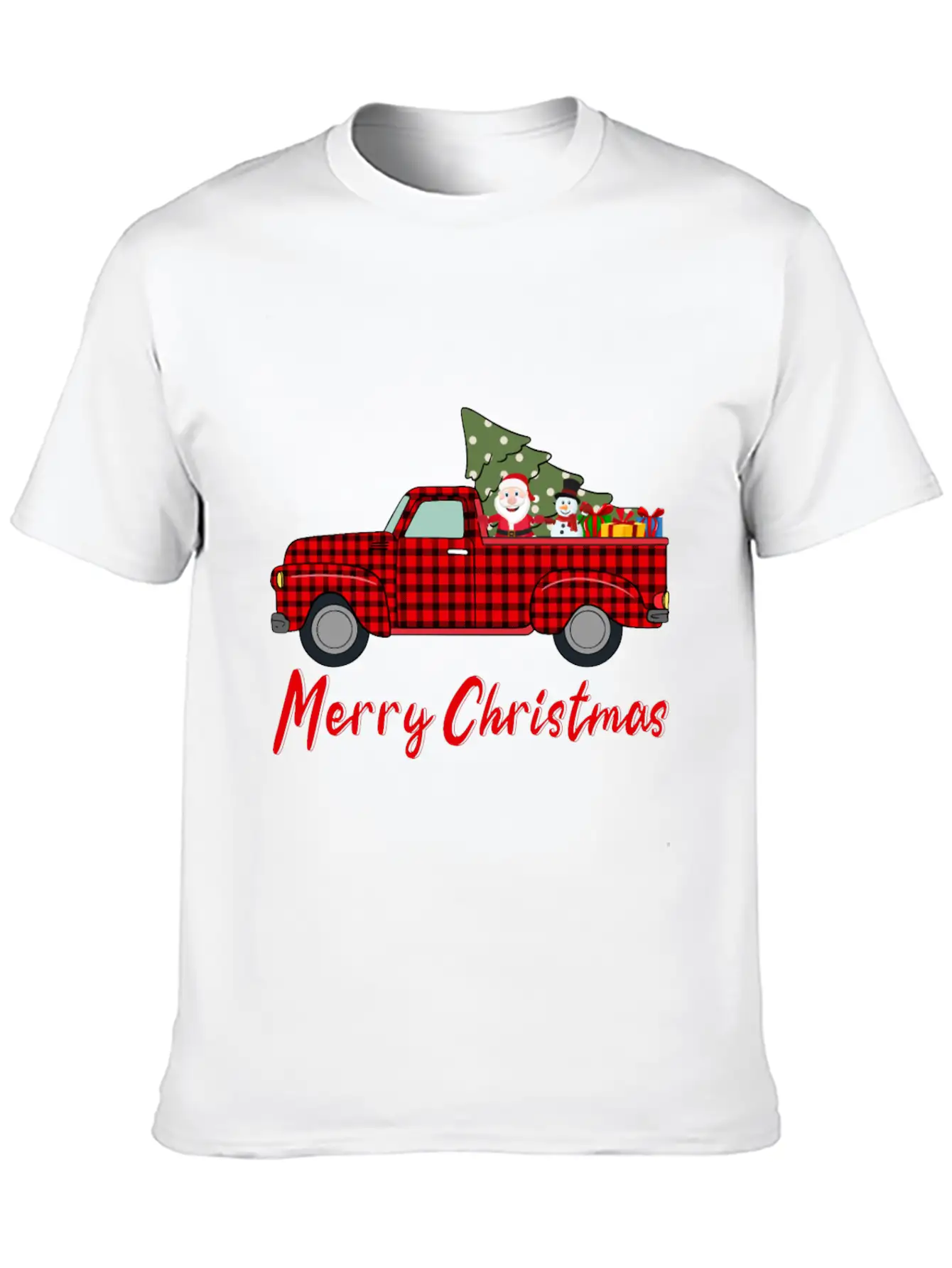 Merry Christmas Red Buffalo Plaid Truck Timeless Short Sleeve Tee – Comfy And Minimalist Design