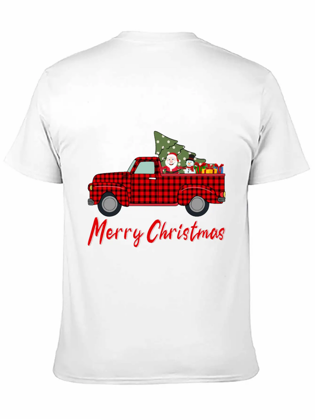 Merry Christmas Red Buffalo Plaid Truck Timeless Short Sleeve Tee – Comfy And Minimalist Design