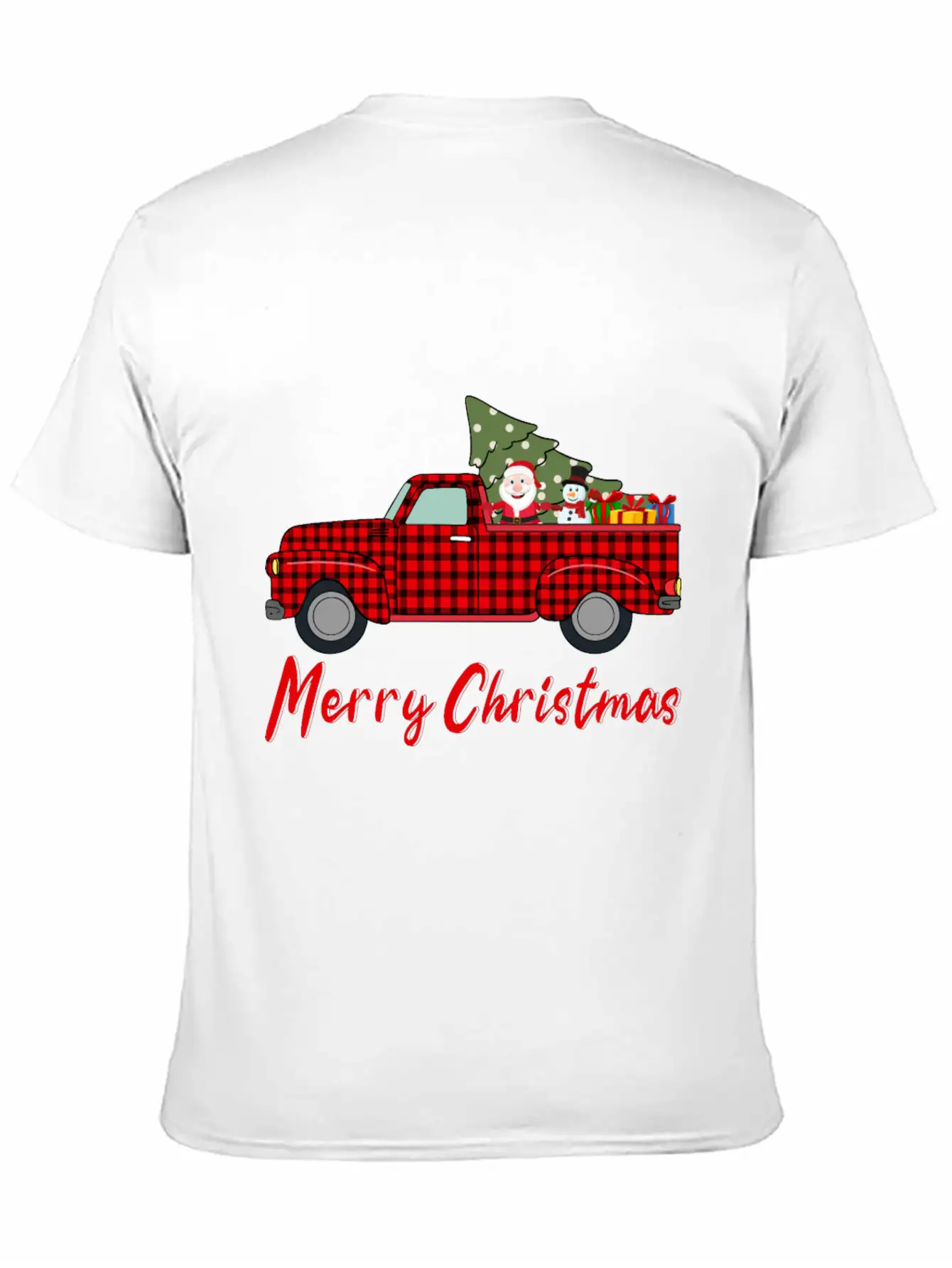 Merry Christmas Red Buffalo Plaid Truck Timeless Short Sleeve Tee – Comfy And Minimalist Design