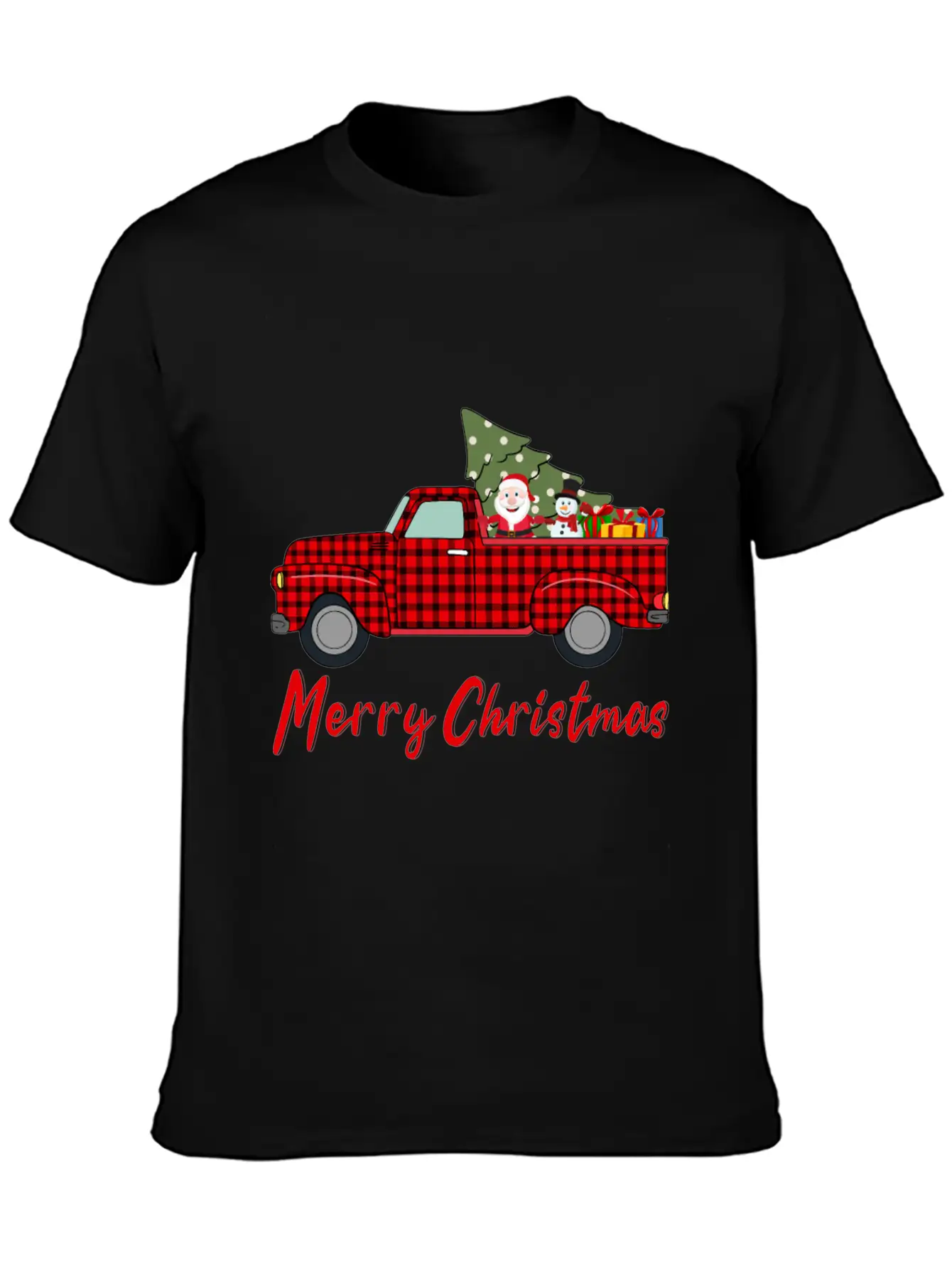 Merry Christmas Red Buffalo Plaid Truck Timeless Short Sleeve Tee – Comfy And Minimalist Design