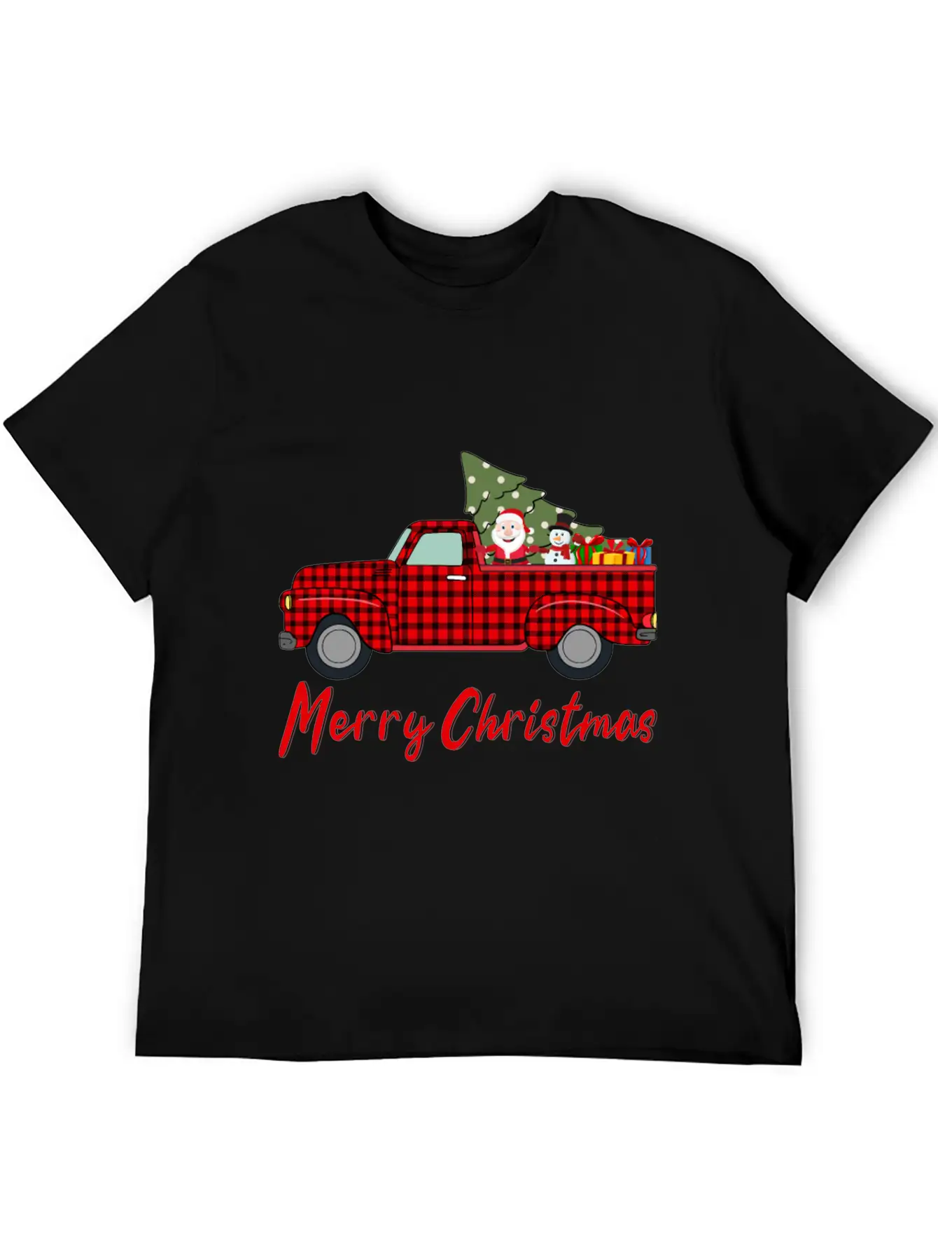 Merry Christmas Red Buffalo Plaid Truck Timeless Short Sleeve Tee – Comfy And Minimalist Design