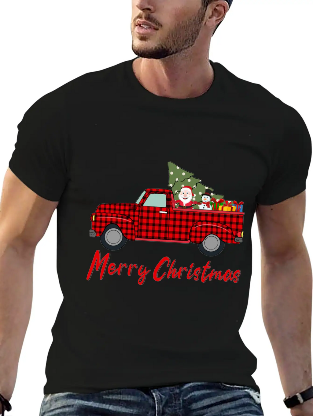 Merry Christmas Red Buffalo Plaid Truck Timeless Short Sleeve Tee – Comfy And Minimalist Design