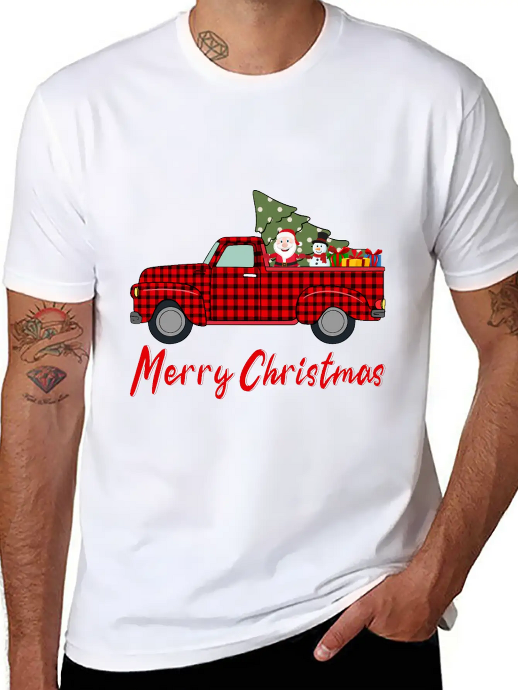 Merry Christmas Red Buffalo Plaid Truck Timeless Short Sleeve Tee – Comfy And Minimalist Design