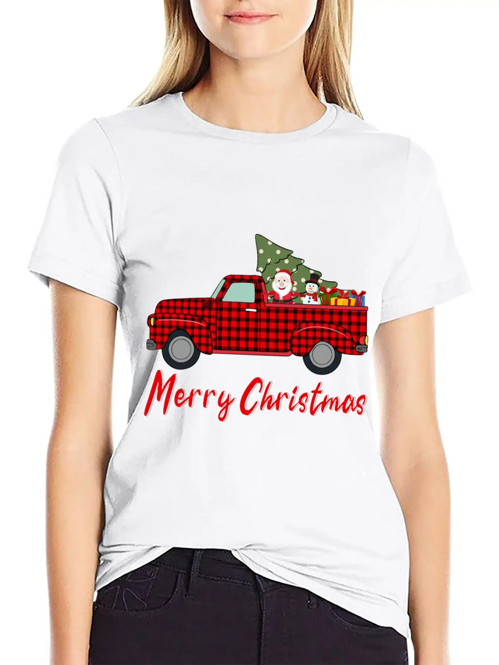 Merry Christmas Red Buffalo Plaid Truck Timeless Short Sleeve Tee – Comfy And Minimalist Design