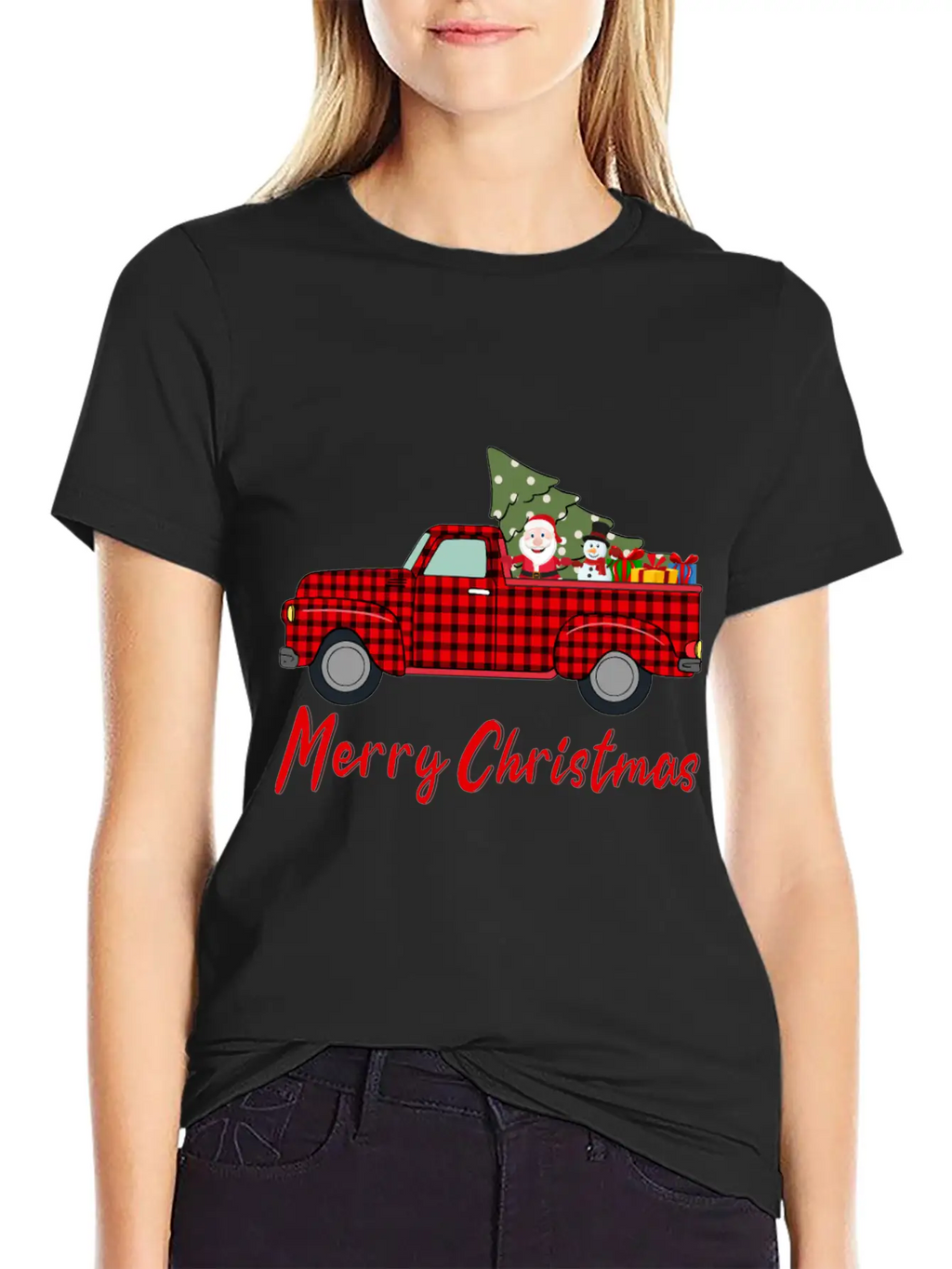 Merry Christmas Red Buffalo Plaid Truck Timeless Short Sleeve Tee – Comfy And Minimalist Design