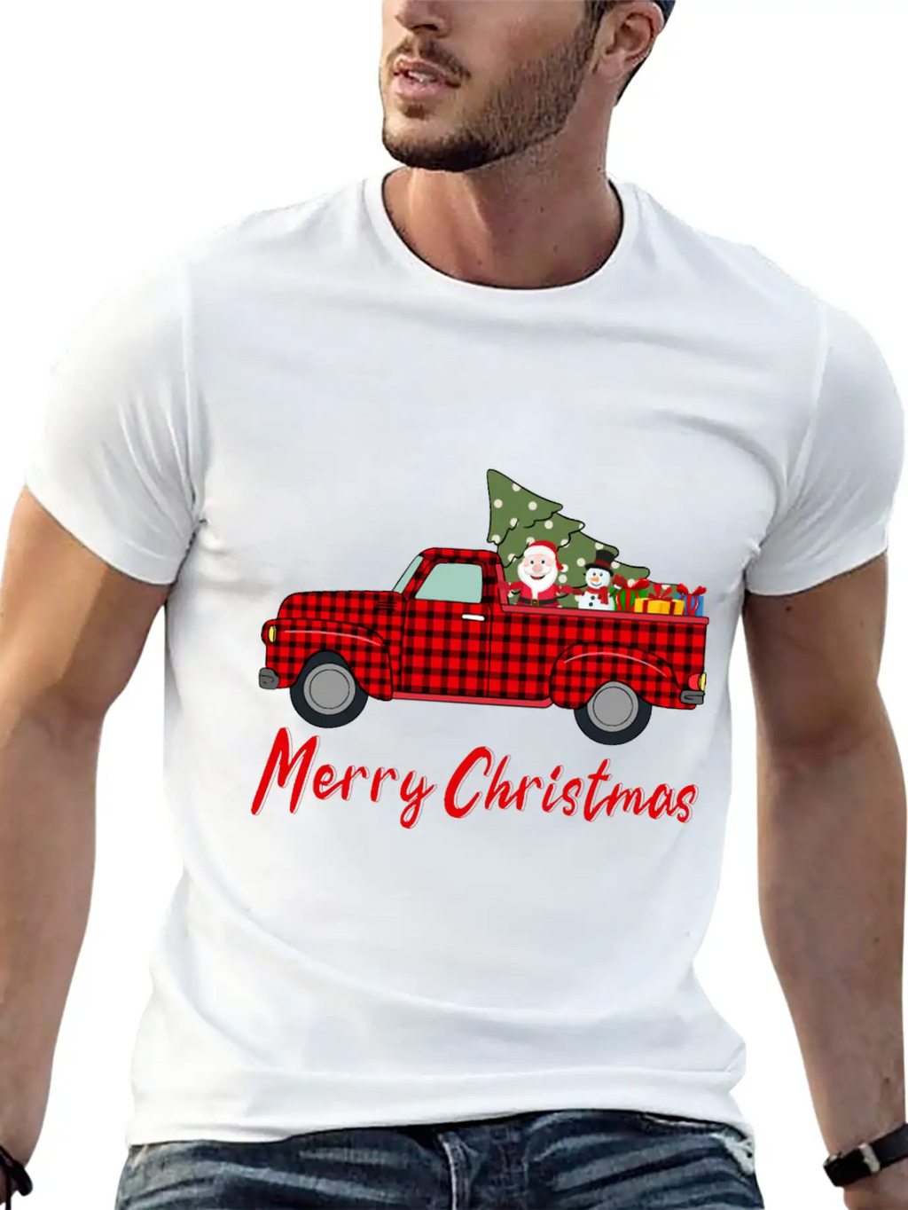 Merry Christmas Red Buffalo Plaid Truck Timeless Short Sleeve Tee – Comfy And Minimalist Design