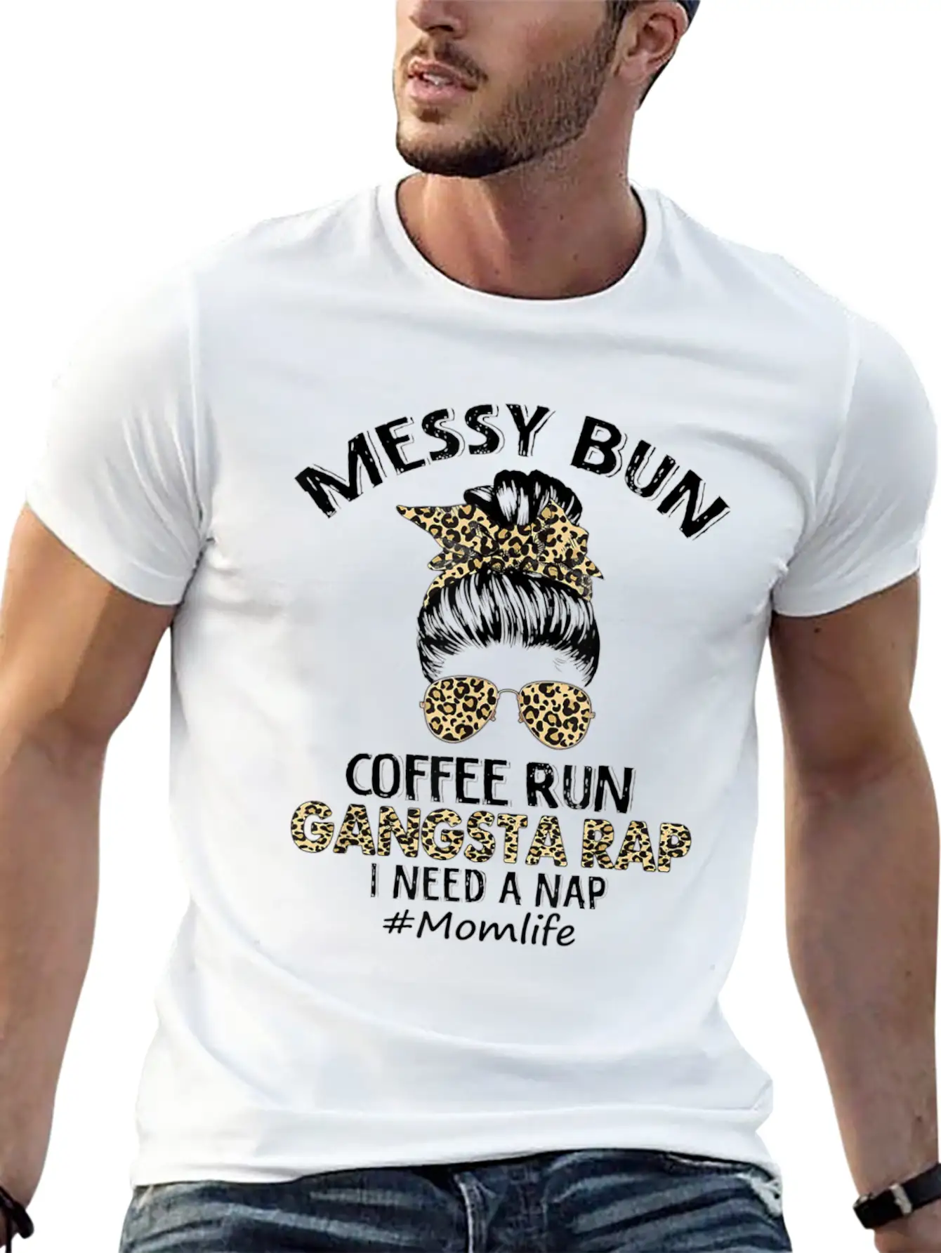 Messy Bun Coffee Run Gangsta Rap Mom Life Hair Essential Cotton Tee For Daily Outfits – Unisex Style