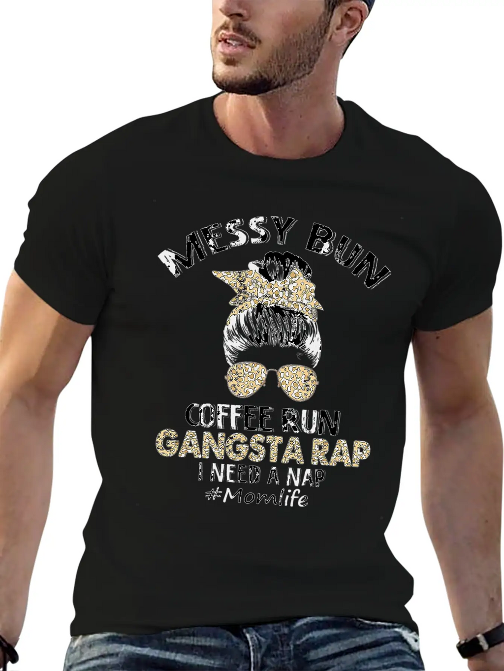 Messy Bun Coffee Run Gangsta Rap Mom Life Hair Essential Cotton Tee For Daily Outfits – Unisex Style