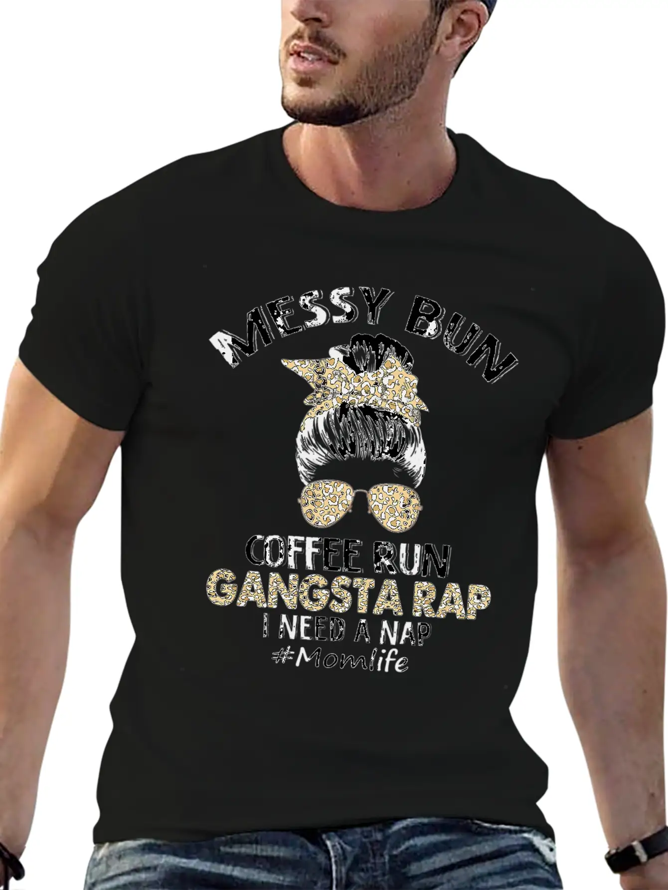 Messy Bun Coffee Run Gangsta Rap Mom Life Hair Essential Cotton Tee For Daily Outfits – Unisex Style