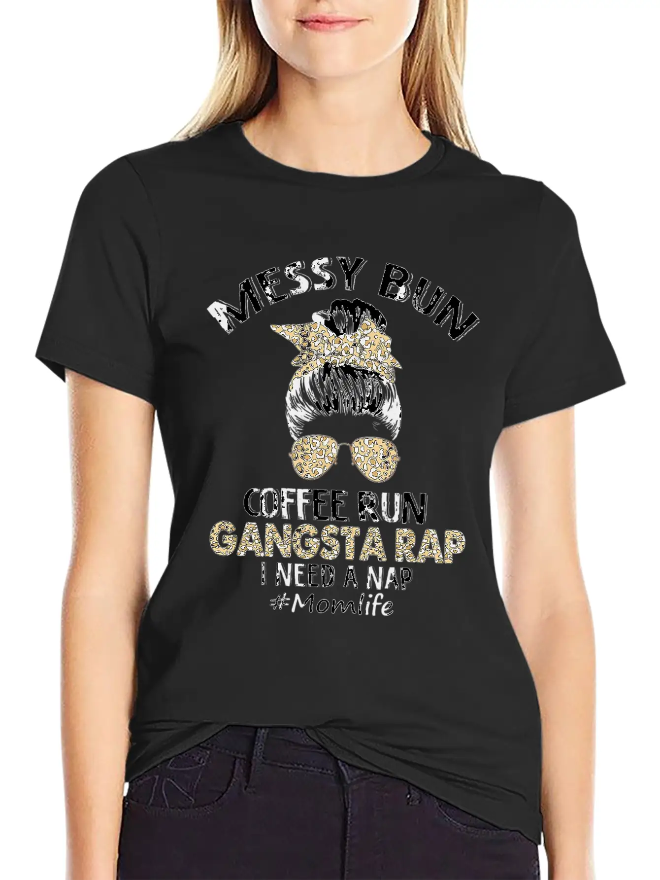 Messy Bun Coffee Run Gangsta Rap Mom Life Hair Essential Cotton Tee For Daily Outfits – Unisex Style