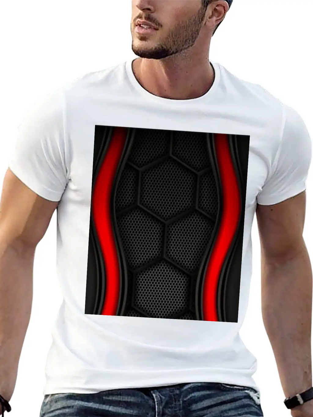 METALLIC LINING WITH EMBROIDERY IN RED Breathable Graphic T-Shirt – Perfect For Casual Days