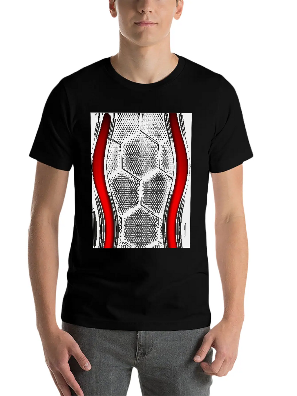 METALLIC LINING WITH EMBROIDERY IN RED Breathable Graphic T-Shirt – Perfect For Casual Days