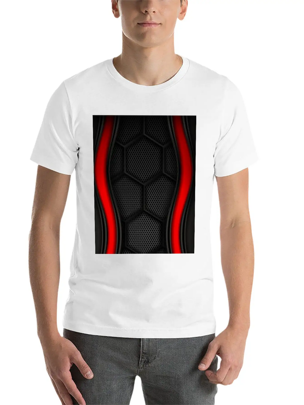 METALLIC LINING WITH EMBROIDERY IN RED Breathable Graphic T-Shirt – Perfect For Casual Days