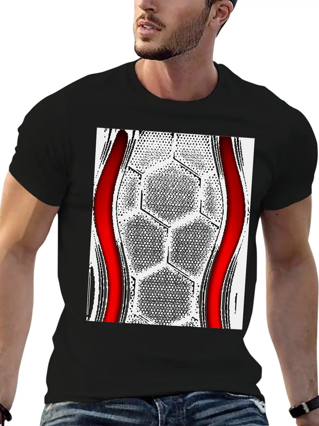 METALLIC LINING WITH EMBROIDERY IN RED Breathable Graphic T-Shirt – Perfect For Casual Days
