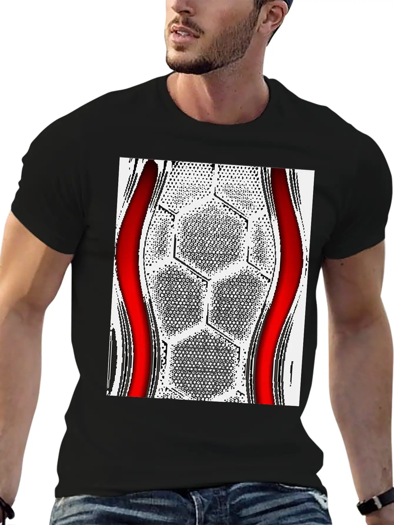METALLIC LINING WITH EMBROIDERY IN RED Breathable Graphic T-Shirt – Perfect For Casual Days