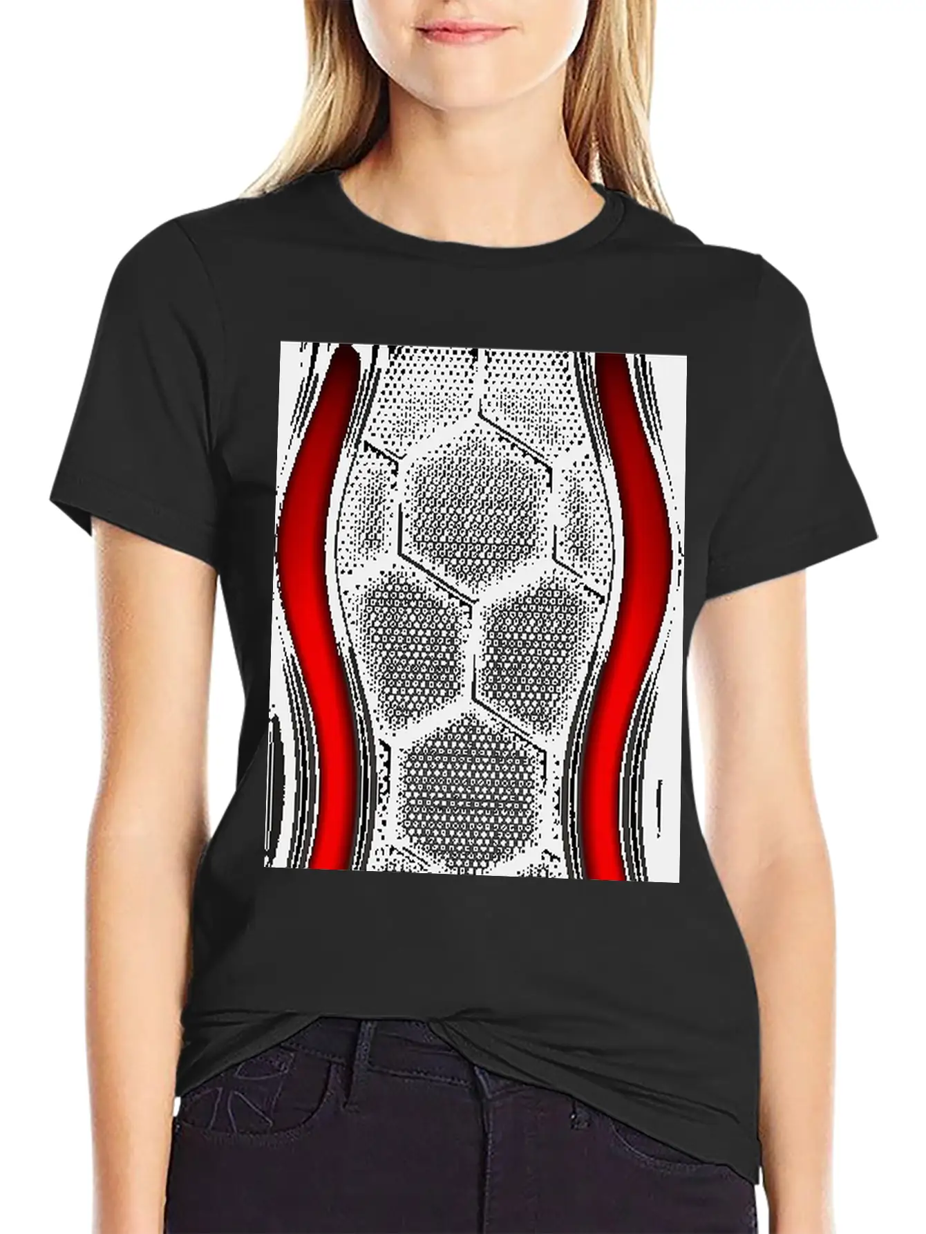 METALLIC LINING WITH EMBROIDERY IN RED Breathable Graphic T-Shirt – Perfect For Casual Days