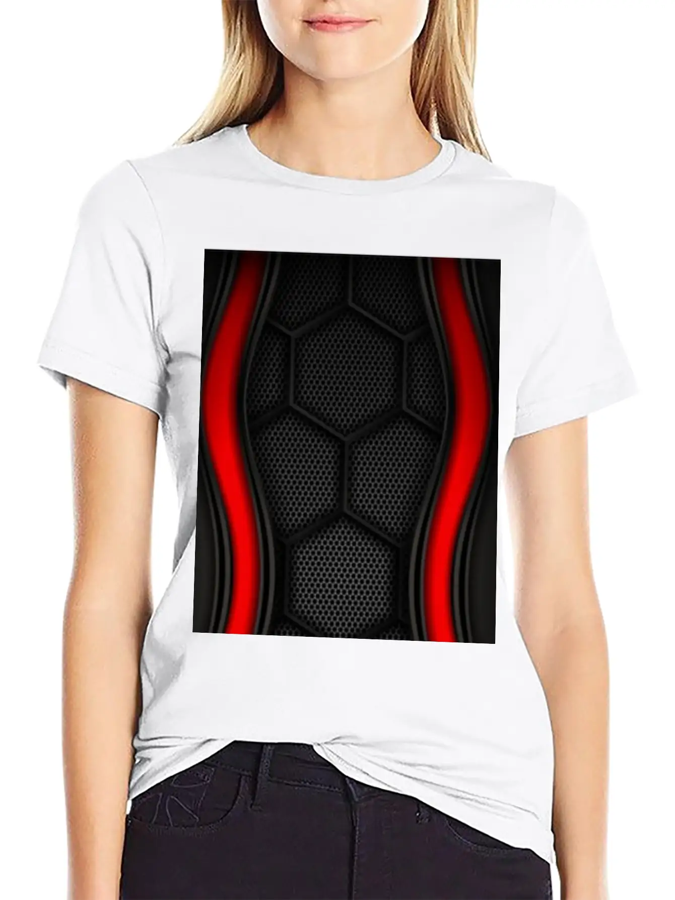 METALLIC LINING WITH EMBROIDERY IN RED Breathable Graphic T-Shirt – Perfect For Casual Days