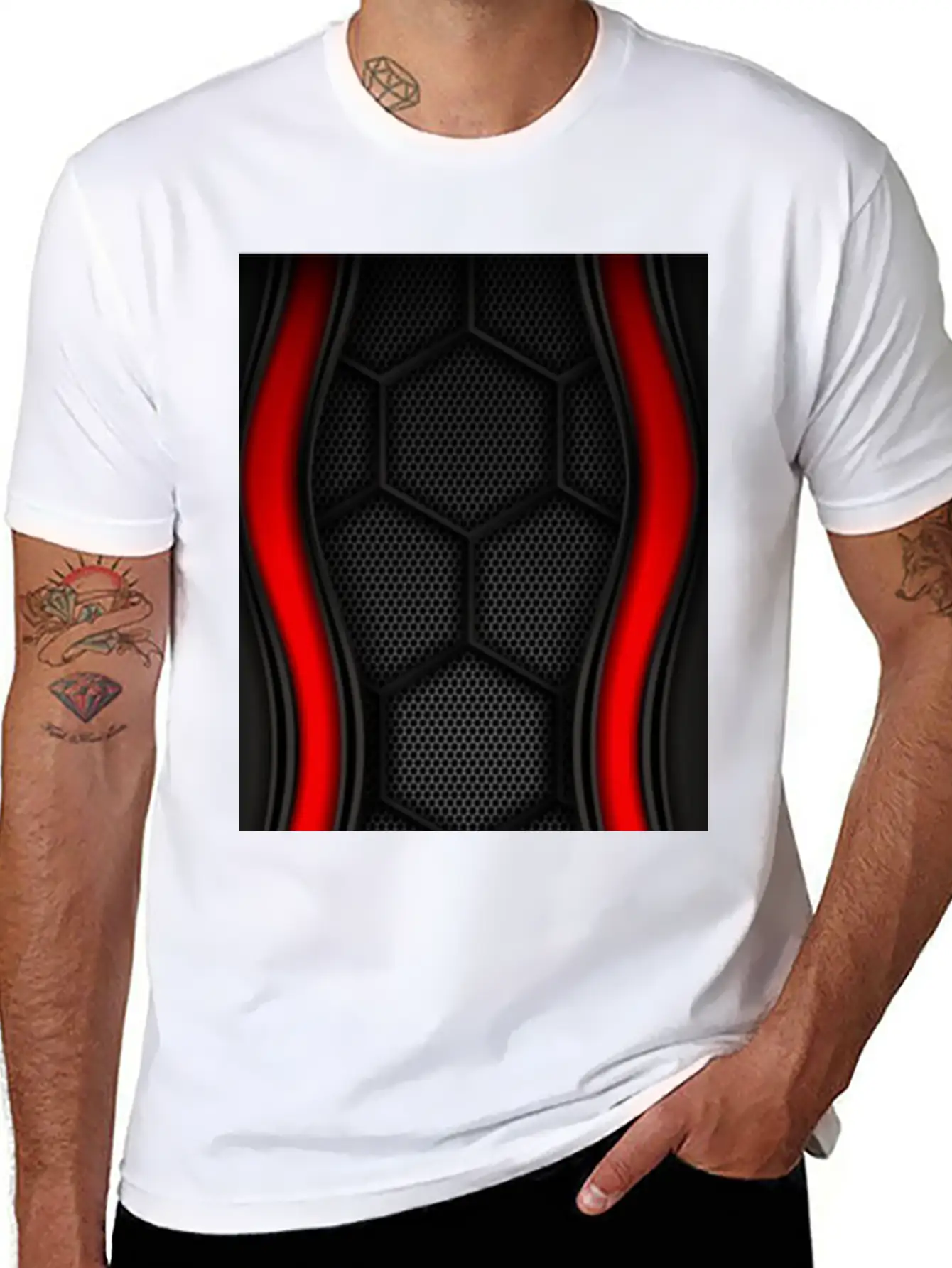 METALLIC LINING WITH EMBROIDERY IN RED Breathable Graphic T-Shirt – Perfect For Casual Days
