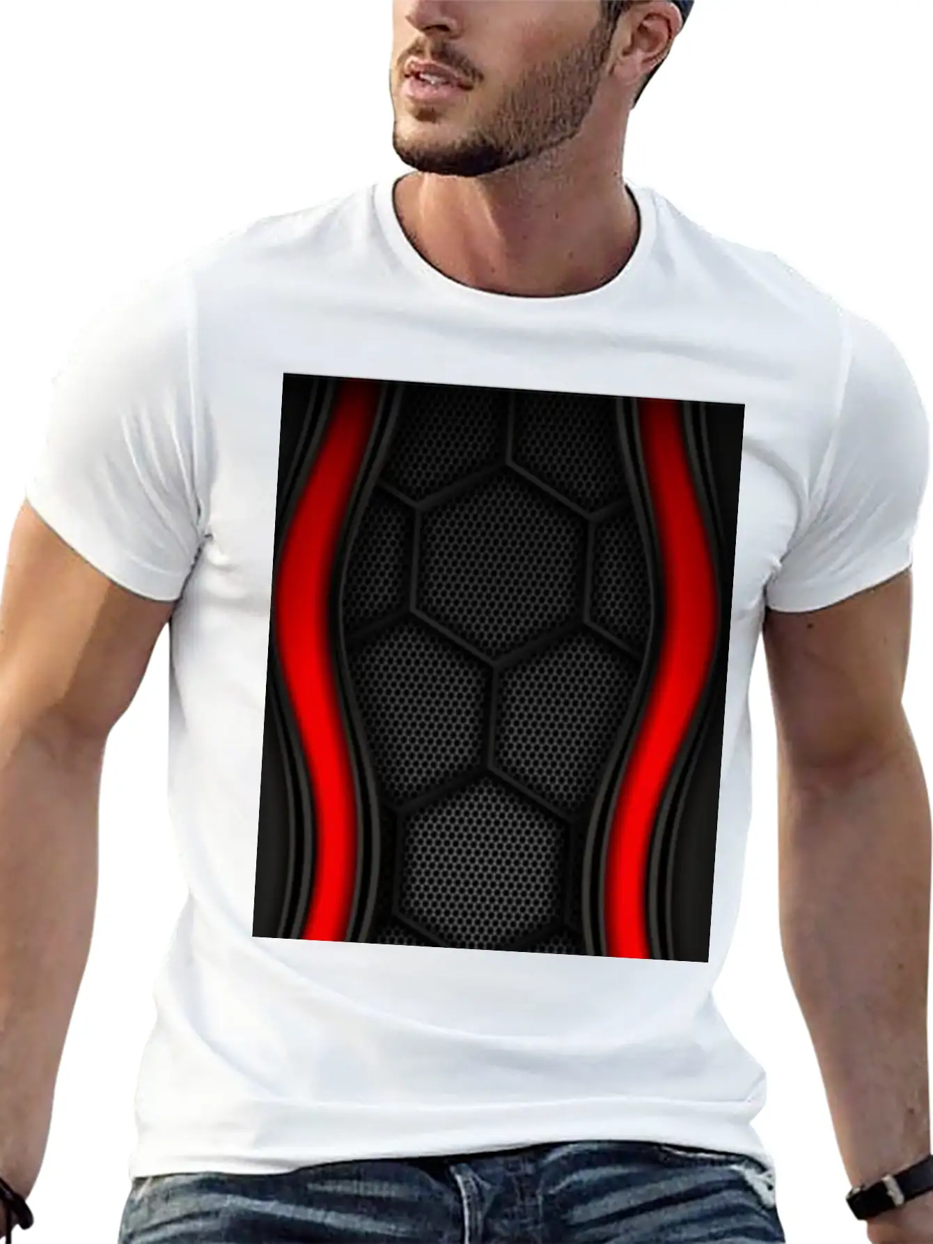 METALLIC LINING WITH EMBROIDERY IN RED Breathable Soft Cotton T-Shirt – Timeless Casual Look