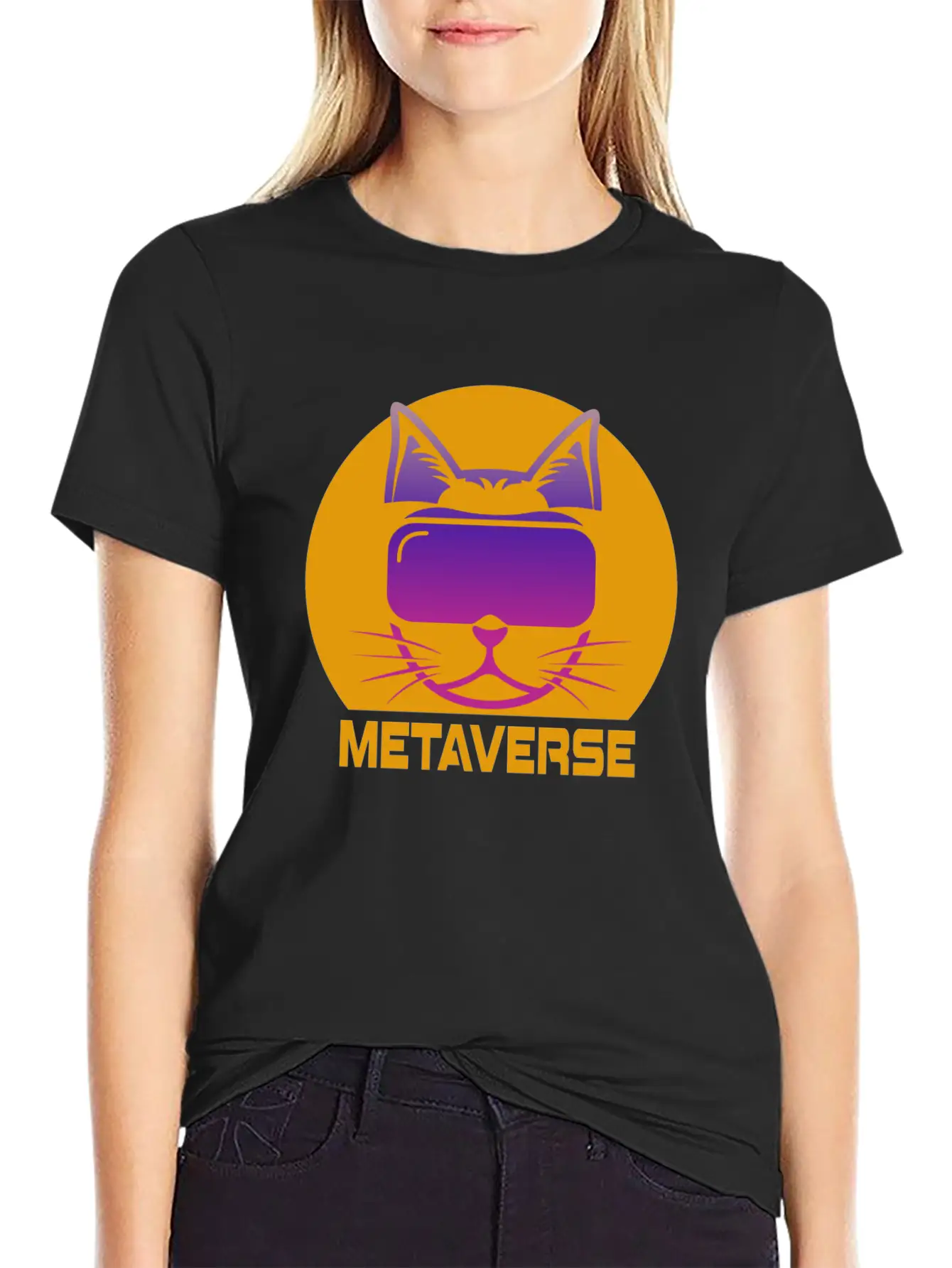 Metaverse Cat Breathable Soft Cotton T-Shirt – Timeless Casual Look