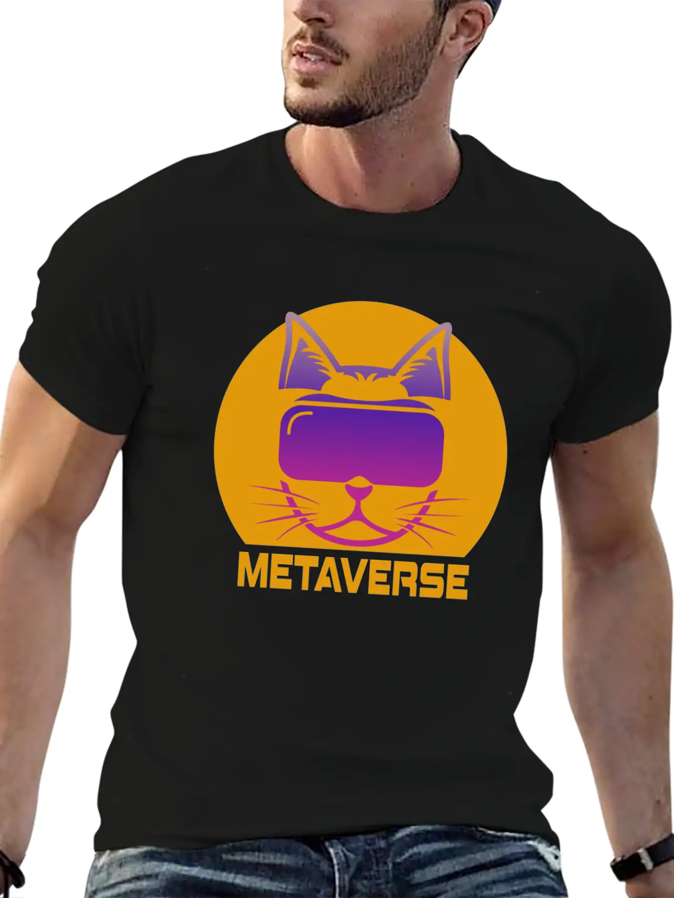 Metaverse Cat Breathable Soft Cotton T-Shirt – Timeless Casual Look