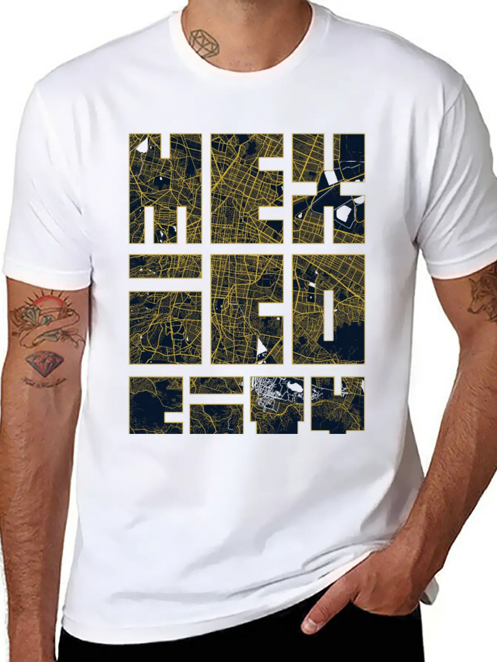 Mexico City Map Typography - Gold Art Deco Classic Cotton Tee – Unisex Comfort For Any Season