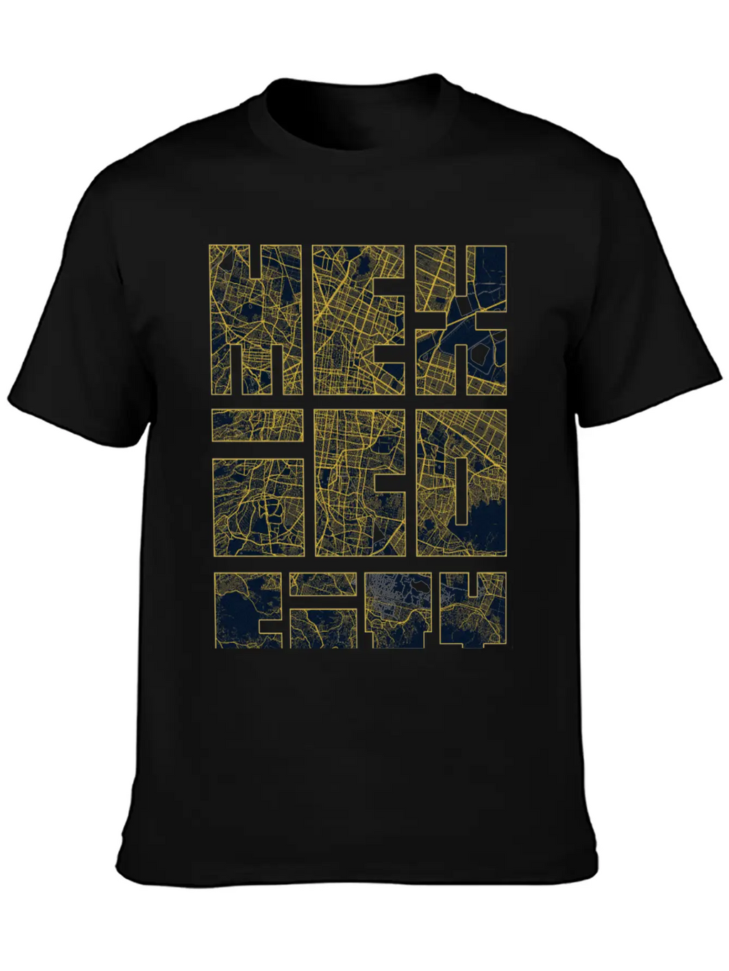 Mexico City Map Typography - Gold Art Deco Classic Cotton Tee – Unisex Comfort For Any Season