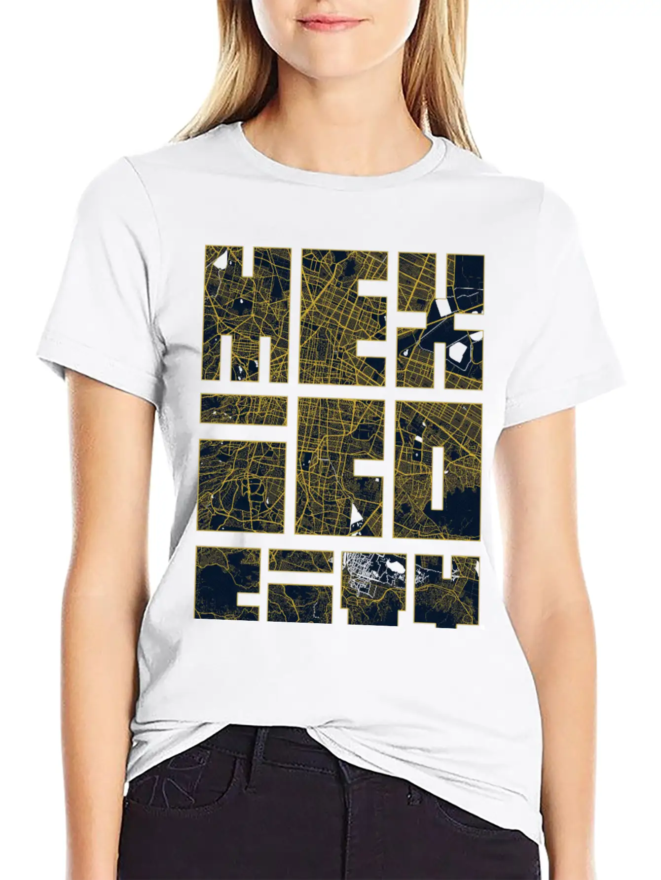 Mexico City Map Typography - Gold Art Deco Classic Cotton Tee – Unisex Comfort For Any Season