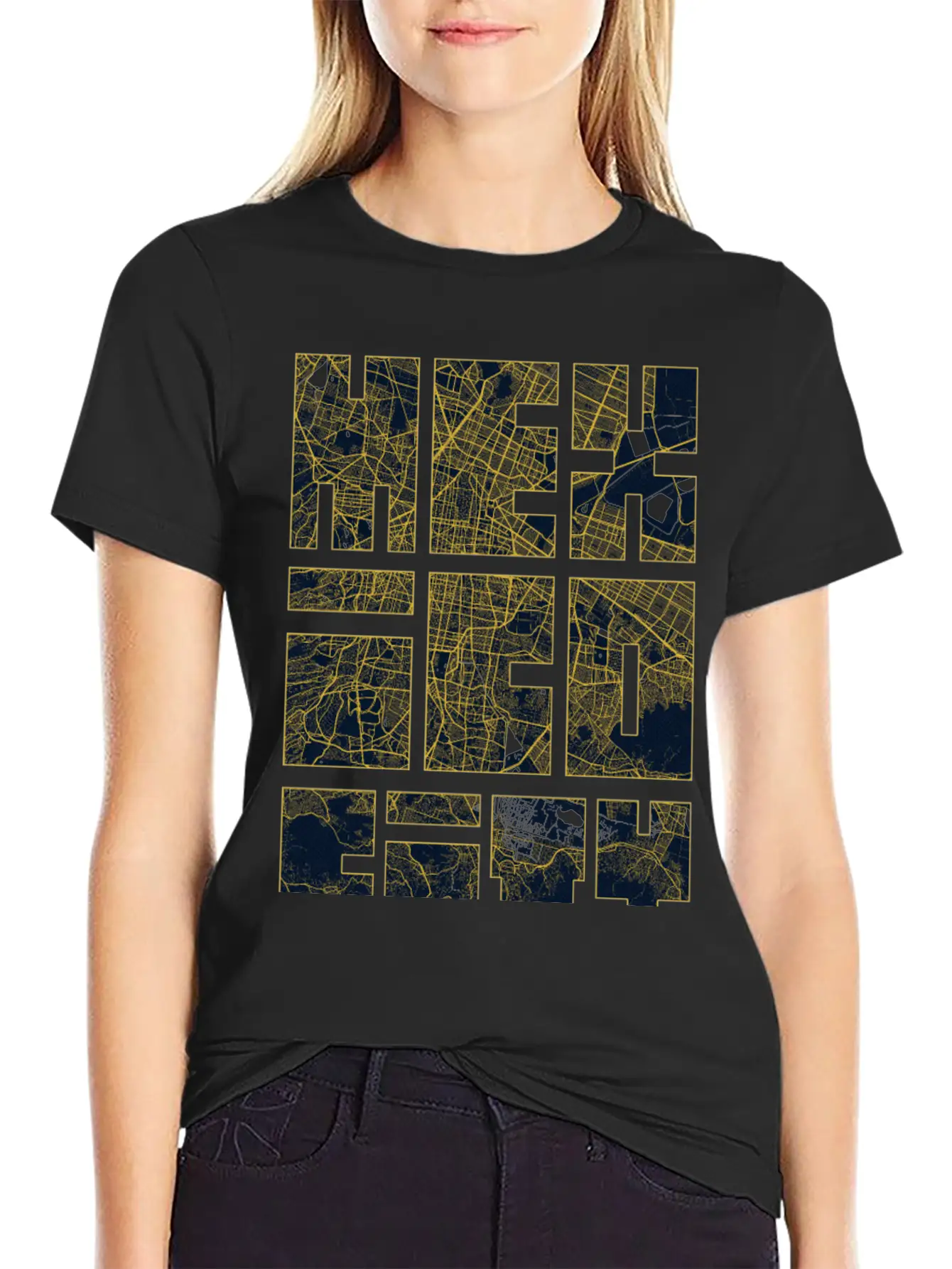 Mexico City Map Typography - Gold Art Deco Classic Cotton Tee – Unisex Comfort For Any Season